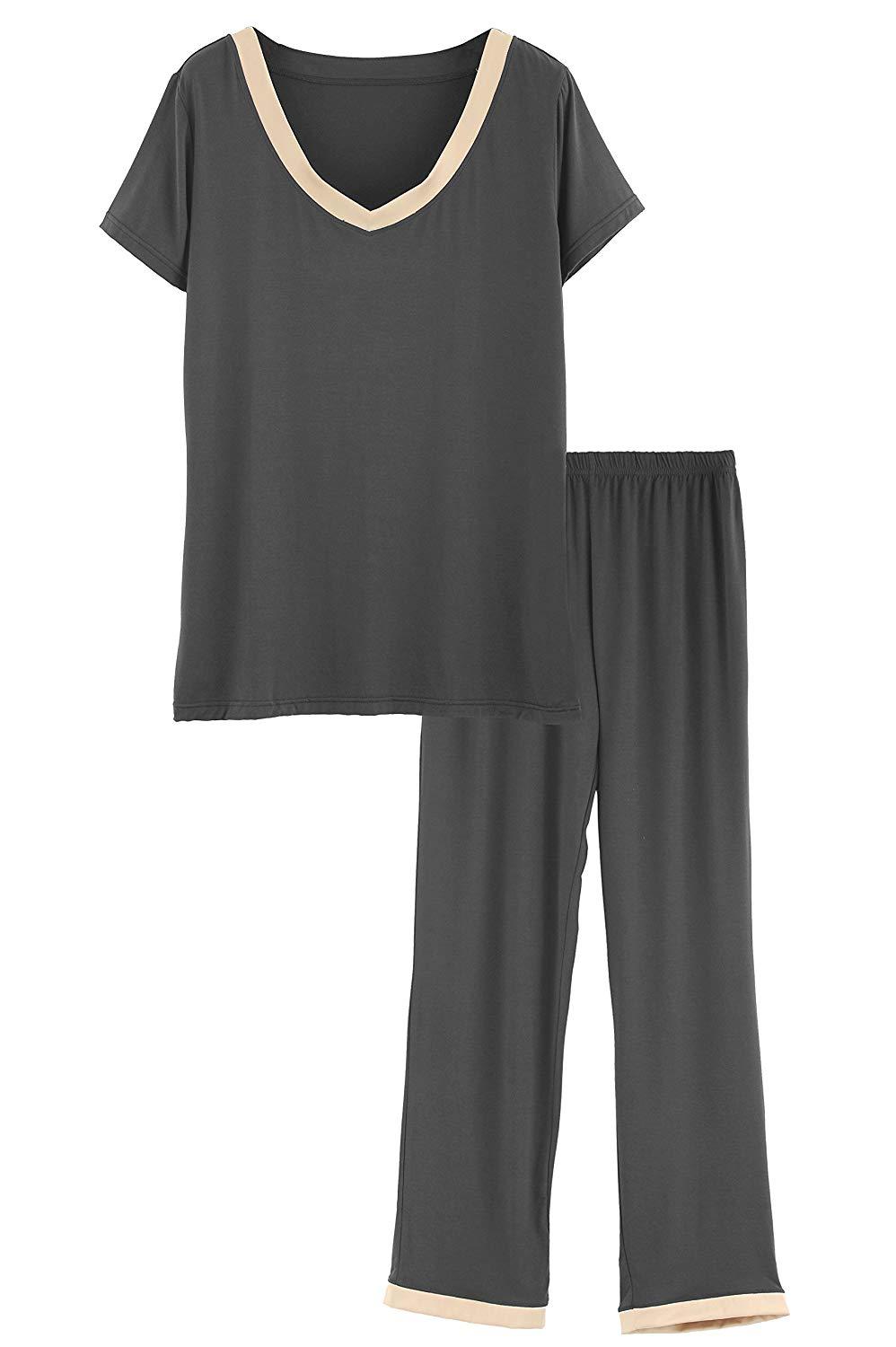 Women's Bamboo Sleepwear Set - Soft Short Sleeve Top & Comfortable Pants Pajamas for Lounge & Nightwear | Eco-Friendly Bamboo Fabric for All-Season Comfort