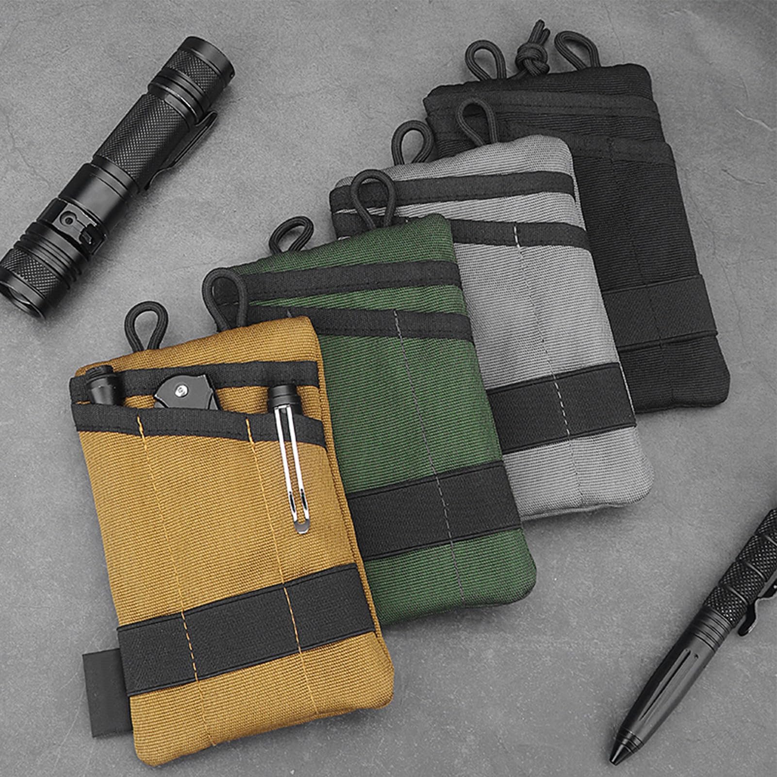 Topyond EDC Pocket Organizer for Men - Mini Wallet, Keychain & Pen Holder, Phone & Tool Pouch with Flashlight Storage (Black) - Perfect for Everyday Carry, Outdoor Adventures & Travel Essentials