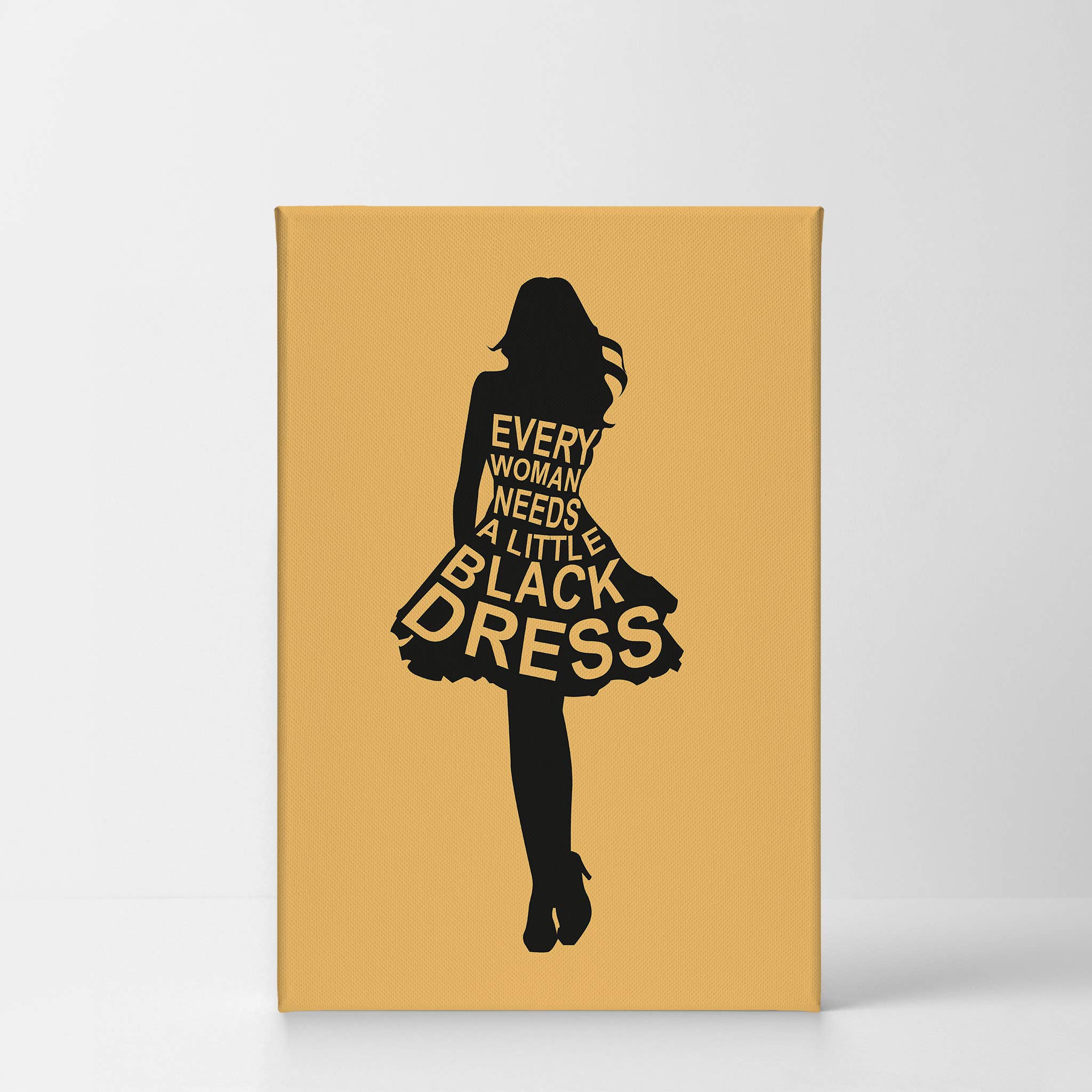 Every Woman Needs a Little Black Dress - Orange Typography Glam Fashion Canvas Wall Art - Ready to Hang 36x24 - Perfect for Girls Room, Women's Dorm, Bedroom & Living Room Decor