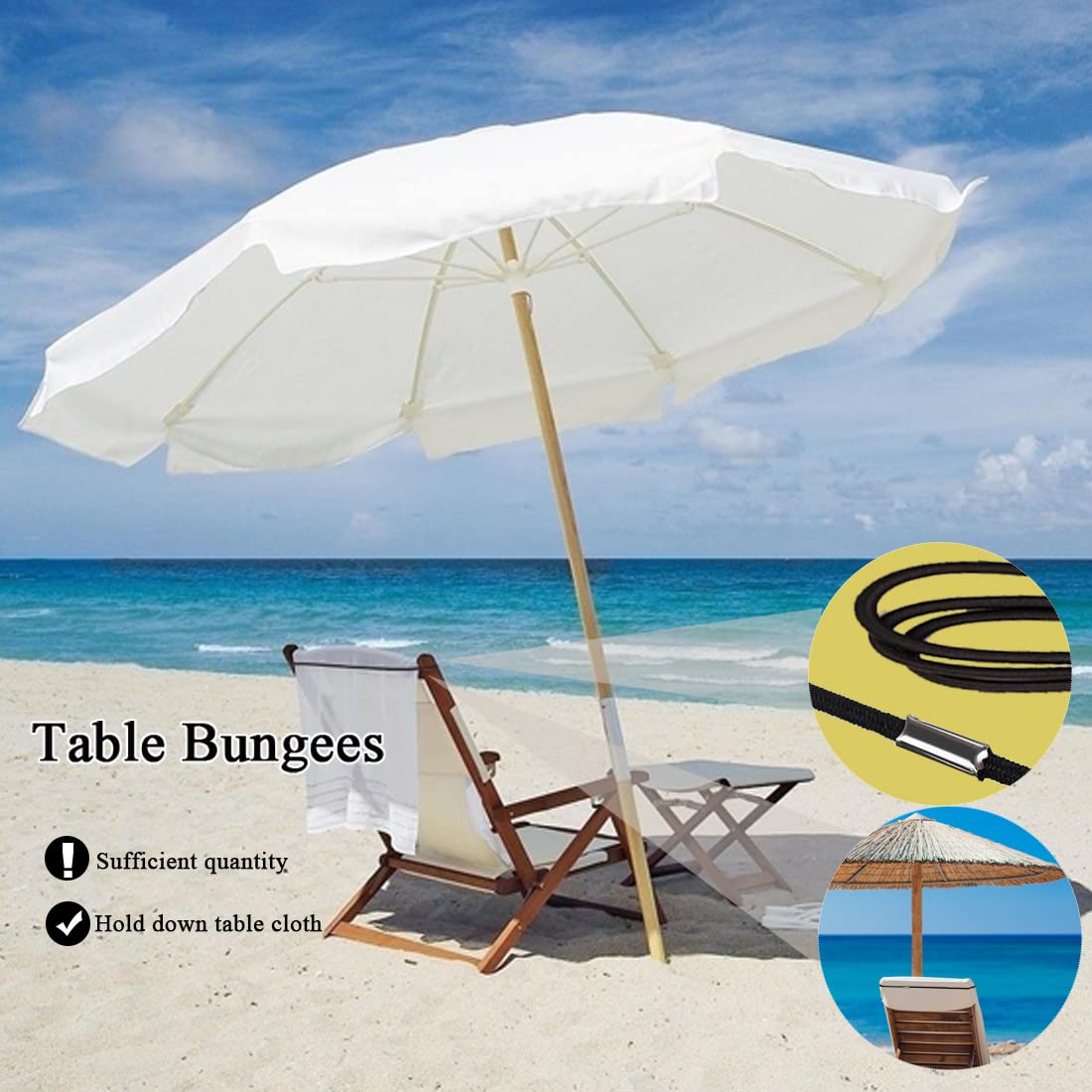 20Pcs Heavy Duty Bungee Grips Elastic Bands - Secure Tablecloth Straps for Outdoor Dining, Picnic, Camping, Wedding & Party - Black Table Bungee Clips for Kitchen, Restaurant & Event Decor