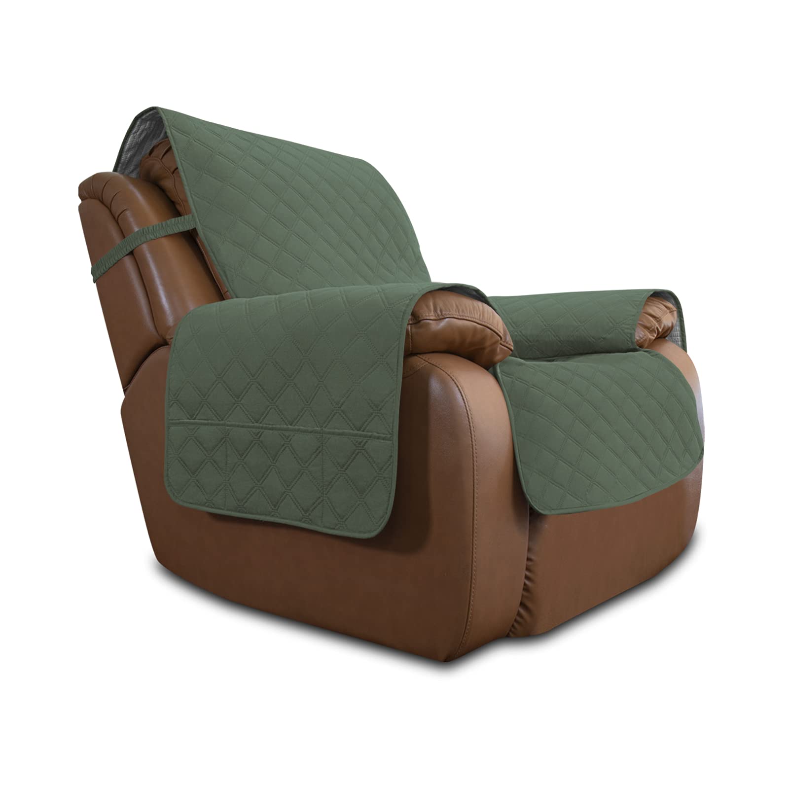 Waterproof Oversized Recliner Chair Cover - Non-Slip Sofa Slipcover for Living Room, Washable Furniture Protector for Pets & Kids (Greyish Green, 28