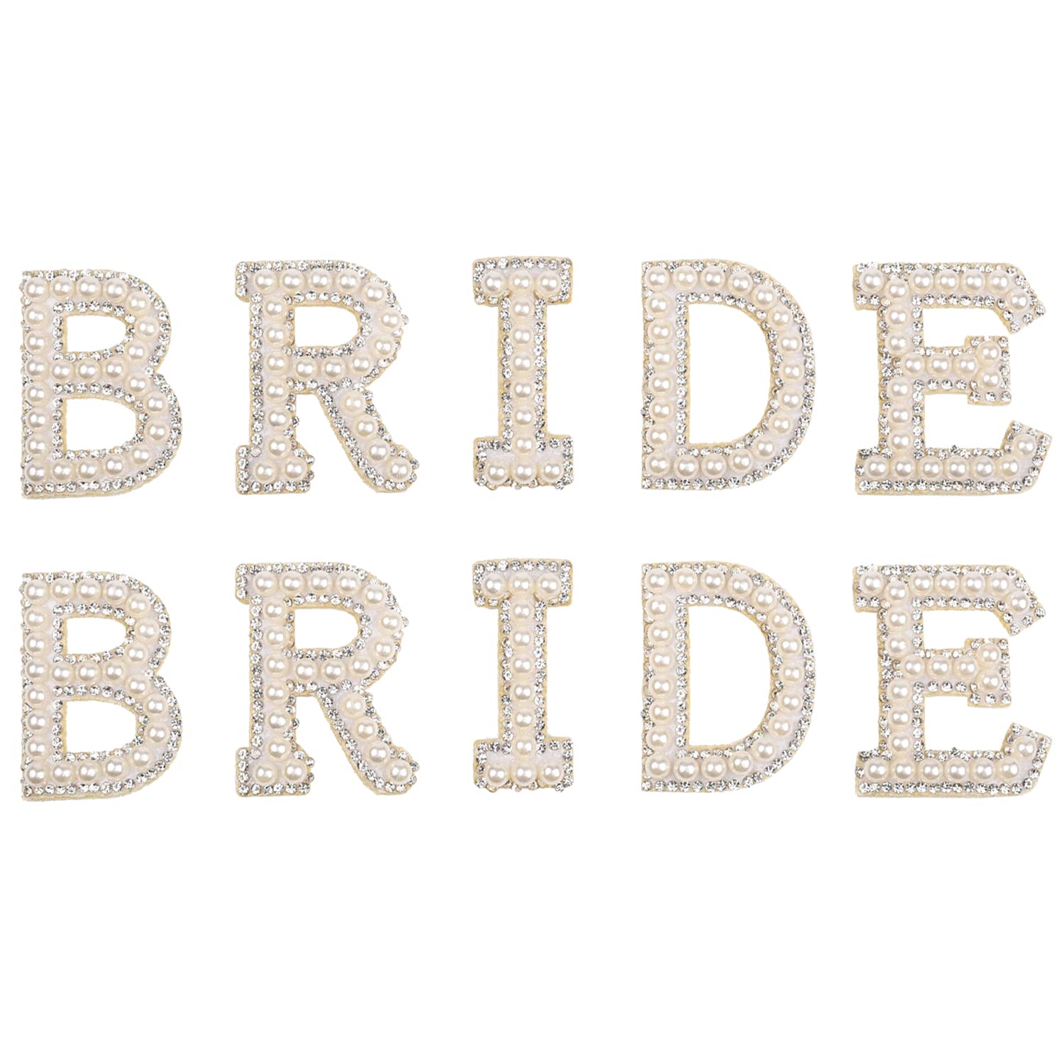 NAUZE 10PCS Rhinestone Iron-On Bride Patches - Sparkling Diamond & Pearl Letter Sew-On Patches for Wedding Dresses, DIY Clothing & Crafts - Perfect for Bridal Accessories, Bachelorette Parties & Custom Apparel