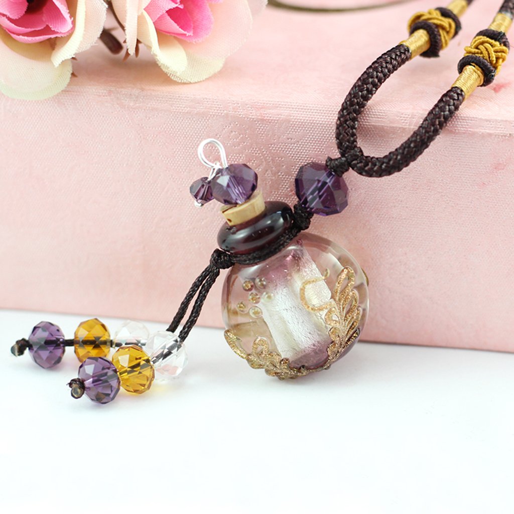 Bonarty Essential Oil Diffuser Necklace - Light Purple Glass Pendant for Aromatherapy & Perfume | Perfect for Stress Relief, Yoga, Meditation & Daily Wear