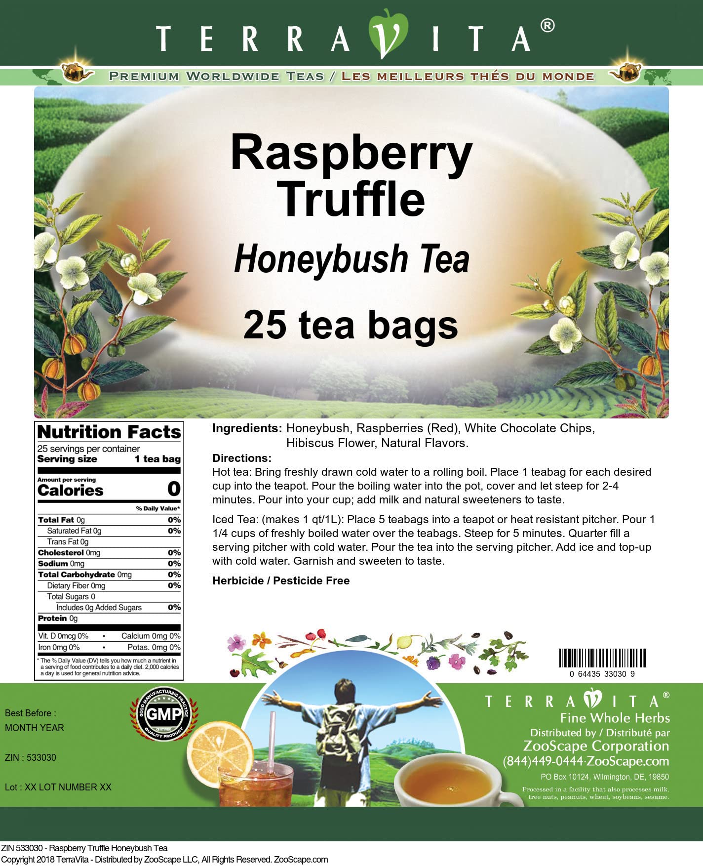Organic Raspberry Truffle Honeybush Tea - 25 Individually Wrapped Tea Bags | Caffeine-Free Herbal Tea | Rich Chocolate & Berry Flavor | Perfect for Relaxation, Afternoon Tea & Gifts (ZIN: 533030)
