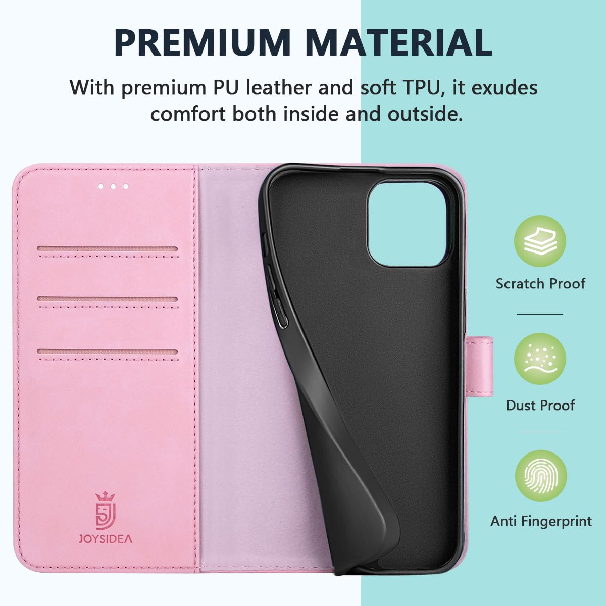 Premium Genuine Leather iPhone 13 Case with Card Holder & Magnetic Wallet - 6.1 Inch Shockproof Protective Cover with Stand (Pink) - Perfect for Business Professionals & Everyday Use