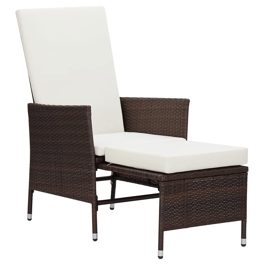 Modern Brown Poly Rattan Outdoor Patio Set - Wicker Bistro & Conversation Chairs with Cushions - Reclining Lounge Chairs for Garden, Poolside & Backyard Relaxation
