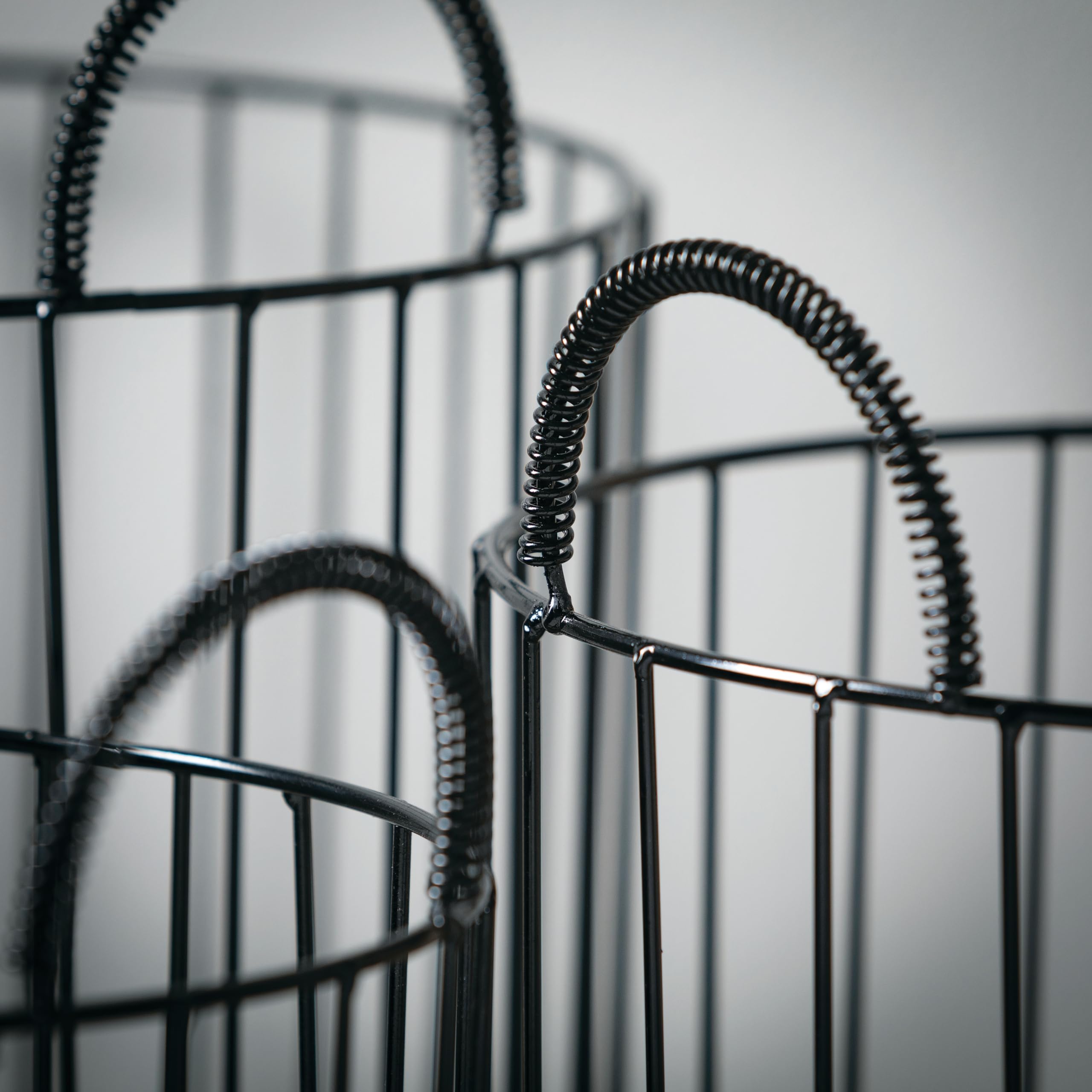 Large Black Cylindrical Wire Storage Baskets with Handles - Set of 3 (19.5-22 Inches Each) for Home Organization, Closet Storage & Laundry Room Decor