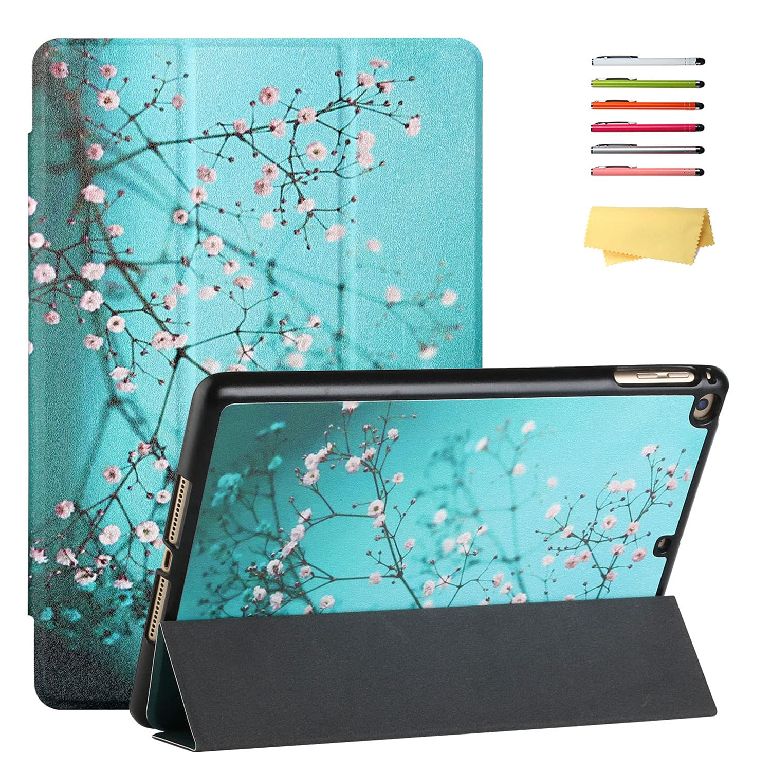 UUcovers Slim Lightweight Trifold Smart Case for Apple iPad 9.7 (5th/6th Gen, iPad Air 1/2) - Auto Sleep/Wake PU Leather Stand Cover in Almond Blossom Plum - Perfect for Work, Study & Travel Protection