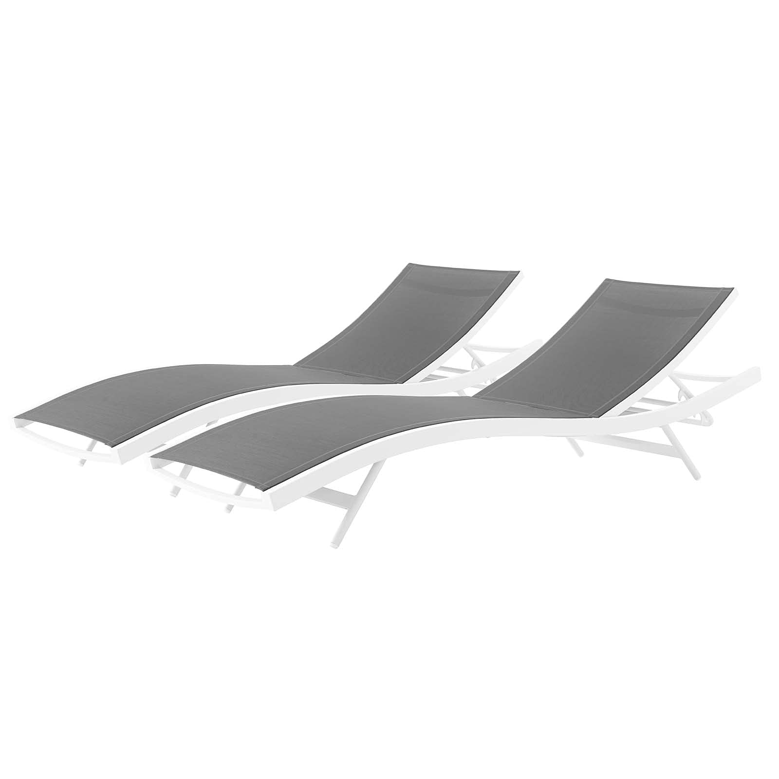 Modern Aluminum Lounge Chair Chaise Set of 2 - White & Gray Metal Outdoor Patio Furniture for Balcony, Poolside, and Cafe Relaxation