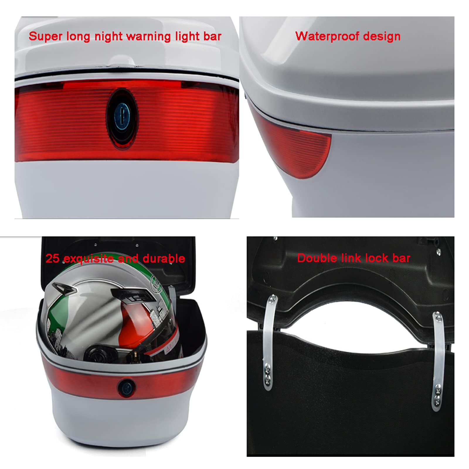 Universal 25L Motorcycle Top Box - Waterproof Scooter Tail Trunk Luggage Storage with Helmet Capacity (Black) - Perfect for Commuting, Touring & Daily Rides