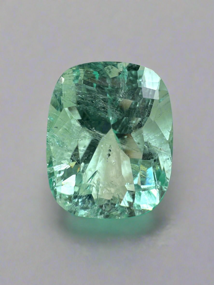 5.96 Carat 13x10mm Natural Colombian Emerald - Seafoam Green with Freckles, Elongated Cushion Cut Loose Gemstone for Jewelry Making, Engagement Rings & Custom Designs