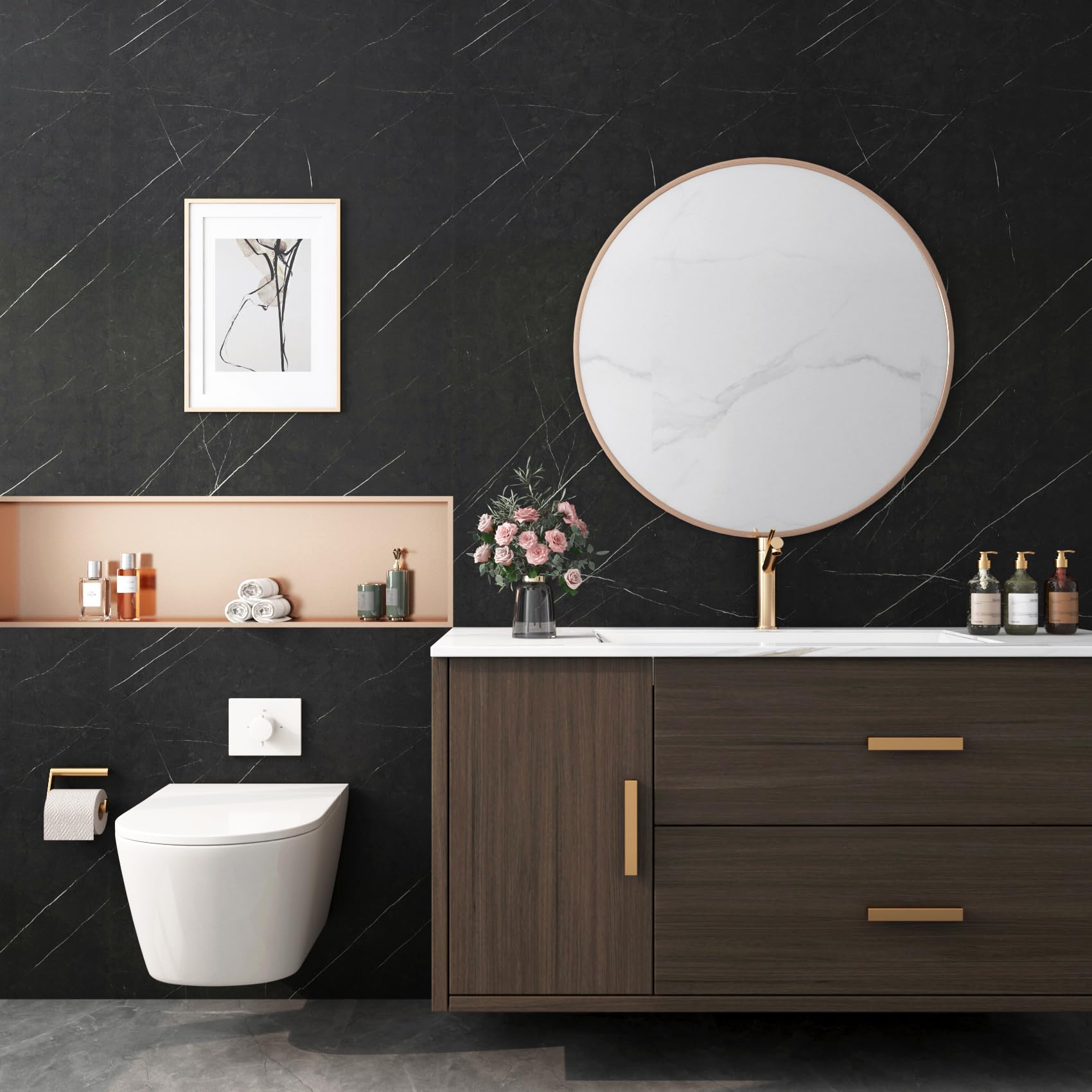 FunStick Black Marble Contact Paper - Waterproof Peel & Stick Self-Adhesive Wallpaper for Countertops, Kitchen Cabinets, Bathroom, Desks (12