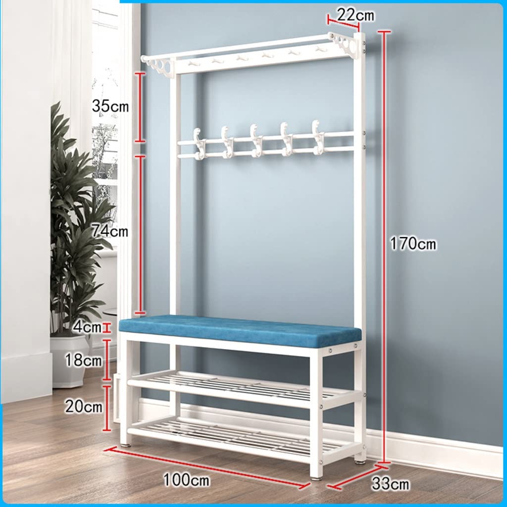 4-in-1 Entryway Storage Bench with Metal Frame - Shoe Bench, Coat Rack & Hall Tree Organizer | 5 Double Hooks, 39.37