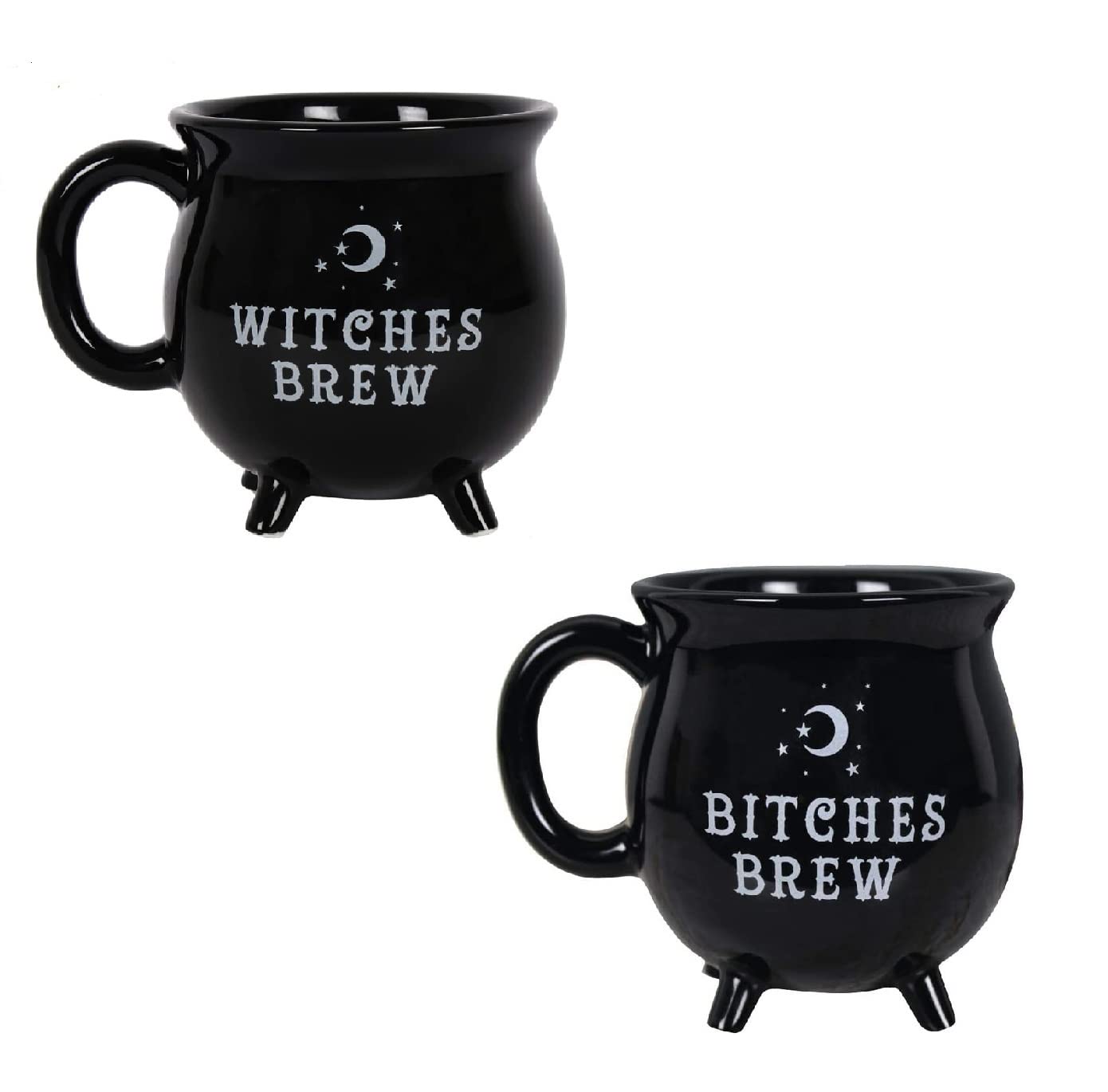 Set of 2 Halloween Coffee Mugs - Witches Brew & Bitches Brew Cauldron Cups for Witchy Tea & Coffee Lovers - Perfect for Halloween Parties, Witch Themed Decor & Gothic Gift Giving