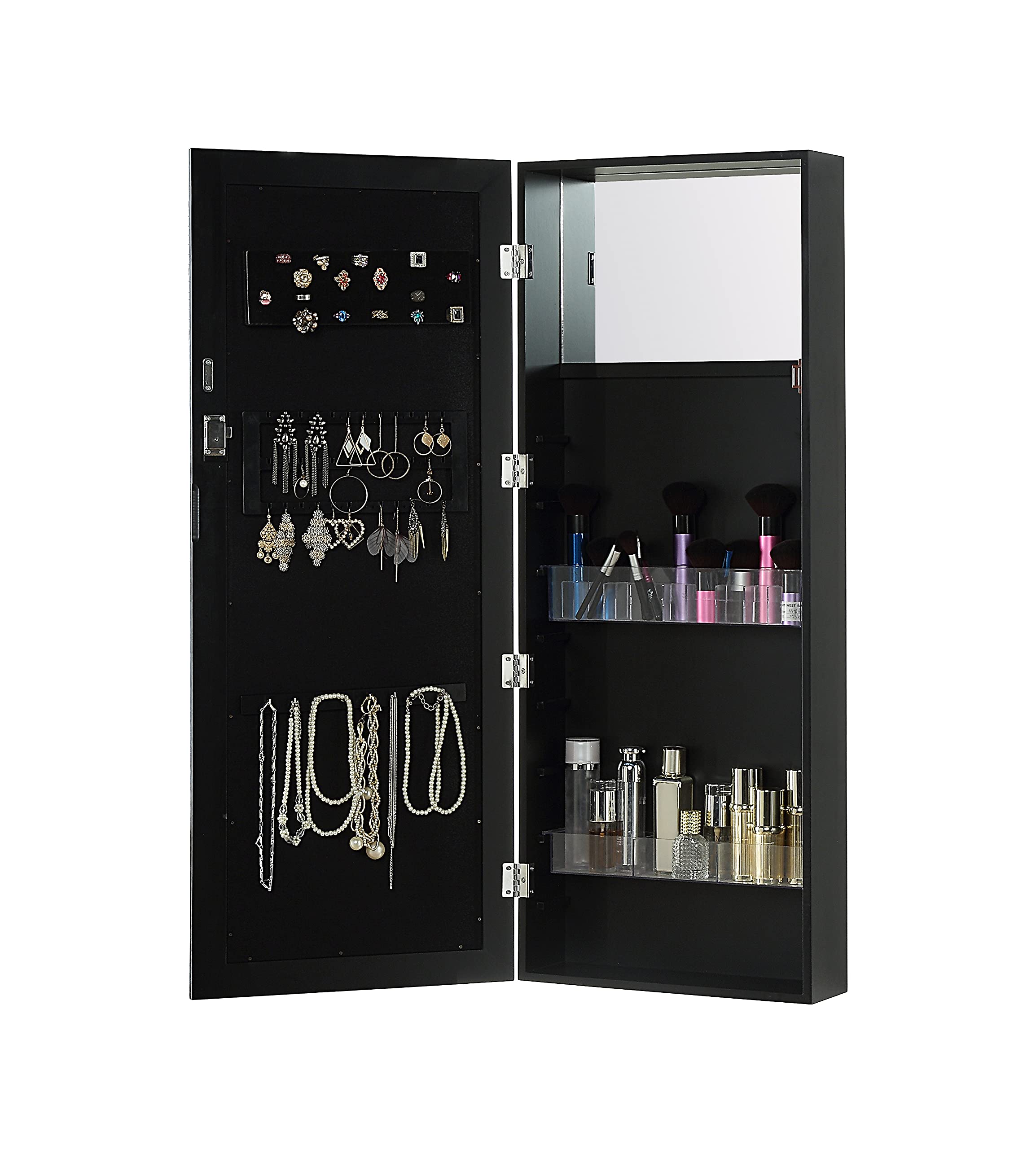 Abington Lane Large Hanging Jewelry & Cosmetics Organizer Cabinet with Mirror & Lock - Over The Door or Wall Mount Storage Armoire - 16.75
