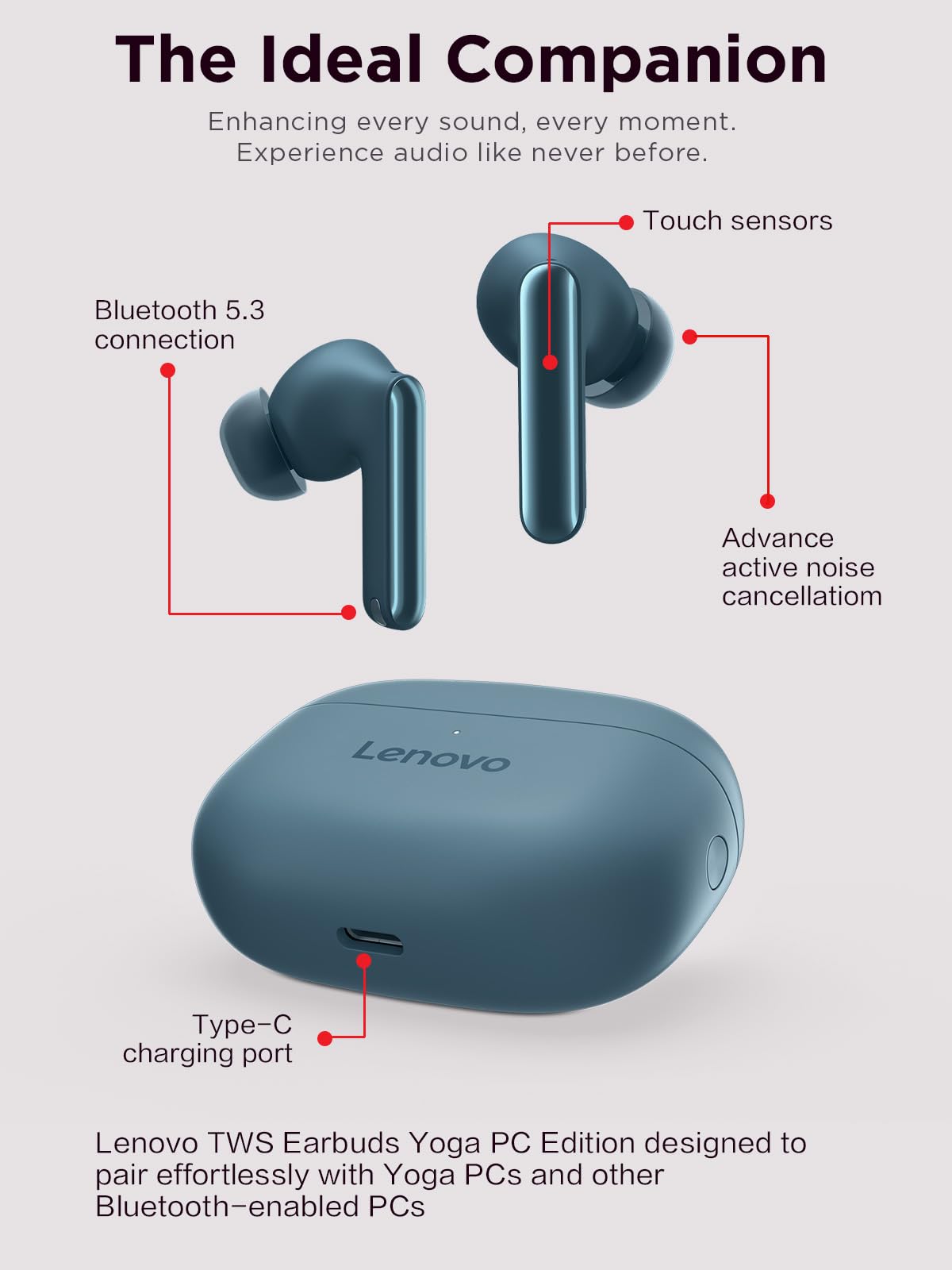 Lenovo TWS Earbuds with ANC, Bluetooth 5.3 - Perfect for Gaming & Calls