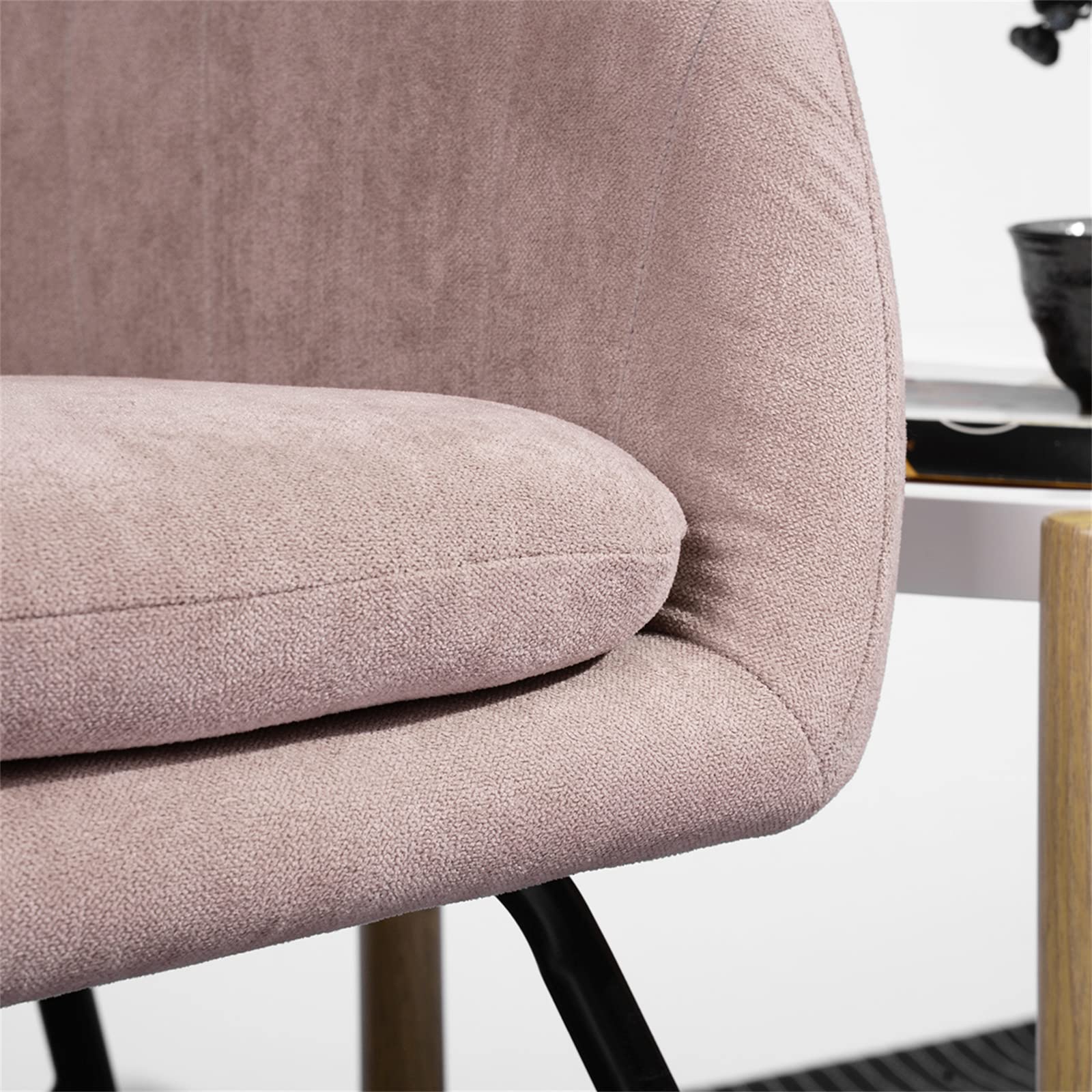 Modern Rocking Chair Armchair - Small Comfortable Fabric Nursery Rocker with Wood Base, Upholstered Accent Chair for Relaxing & Napping - Pink Lounge Chair for Home, Living Room, Nursery or Small Spaces