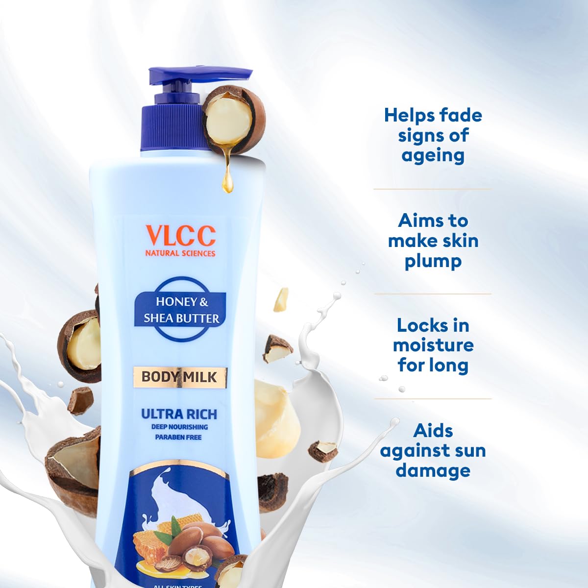 VLCC Honey and Shea Butter Body Milk - 400ml | Hydrating & Nourishing Body Lotion for Dry Skin | Paraben-Free, Wrinkle-Reducing Moisturizer | Smooths & Softens Skin with Long-Lasting Hydration | Perfect for Daily Skincare Routine & Post-Shower Moisturizing