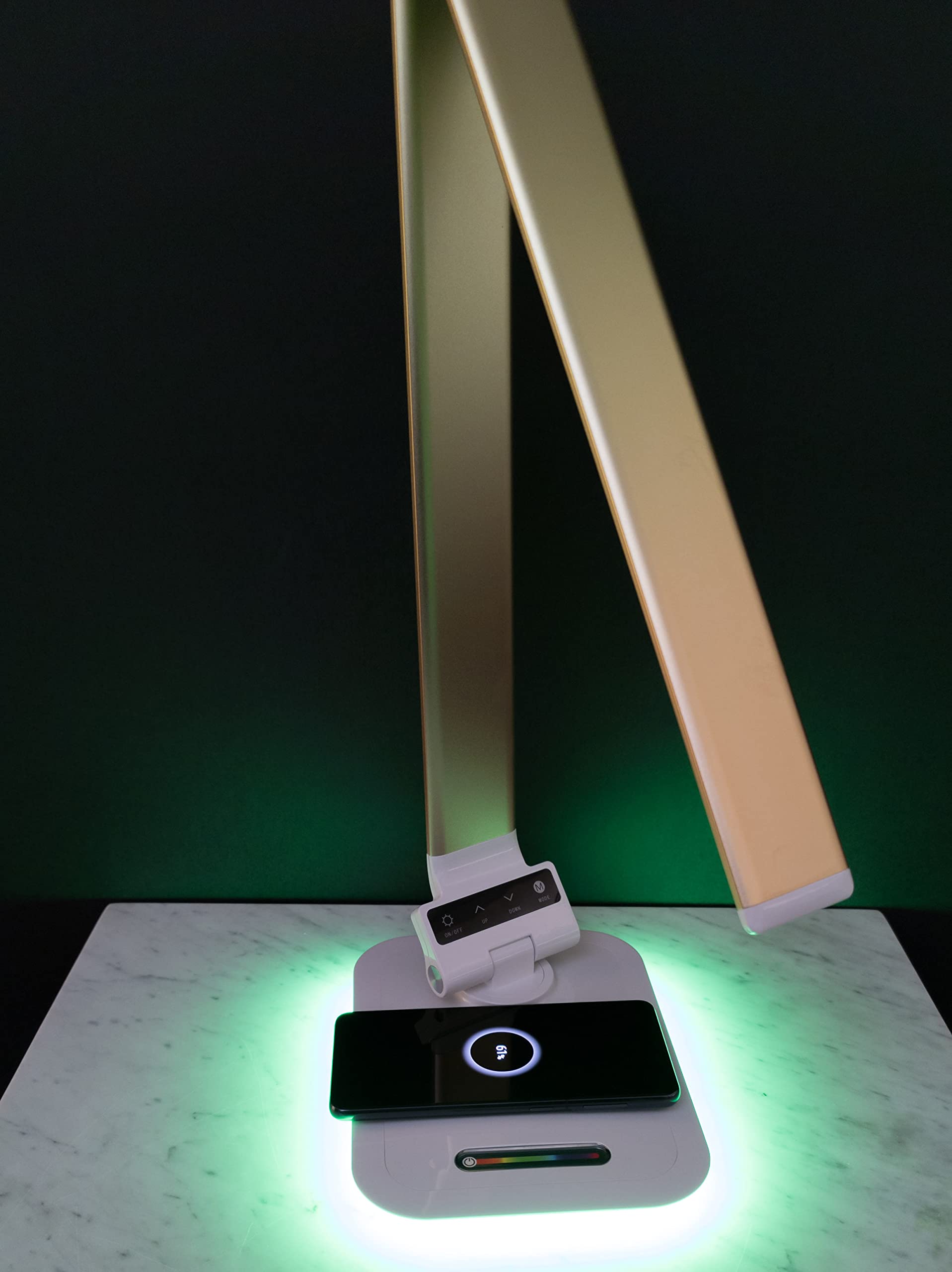 RGB LED Desk Lamp with Wireless Charger & USB Port - Dimmable Touch Control, Rose Gold - Perfect for Home Office, Gaming Setup & Nightstand Lighting