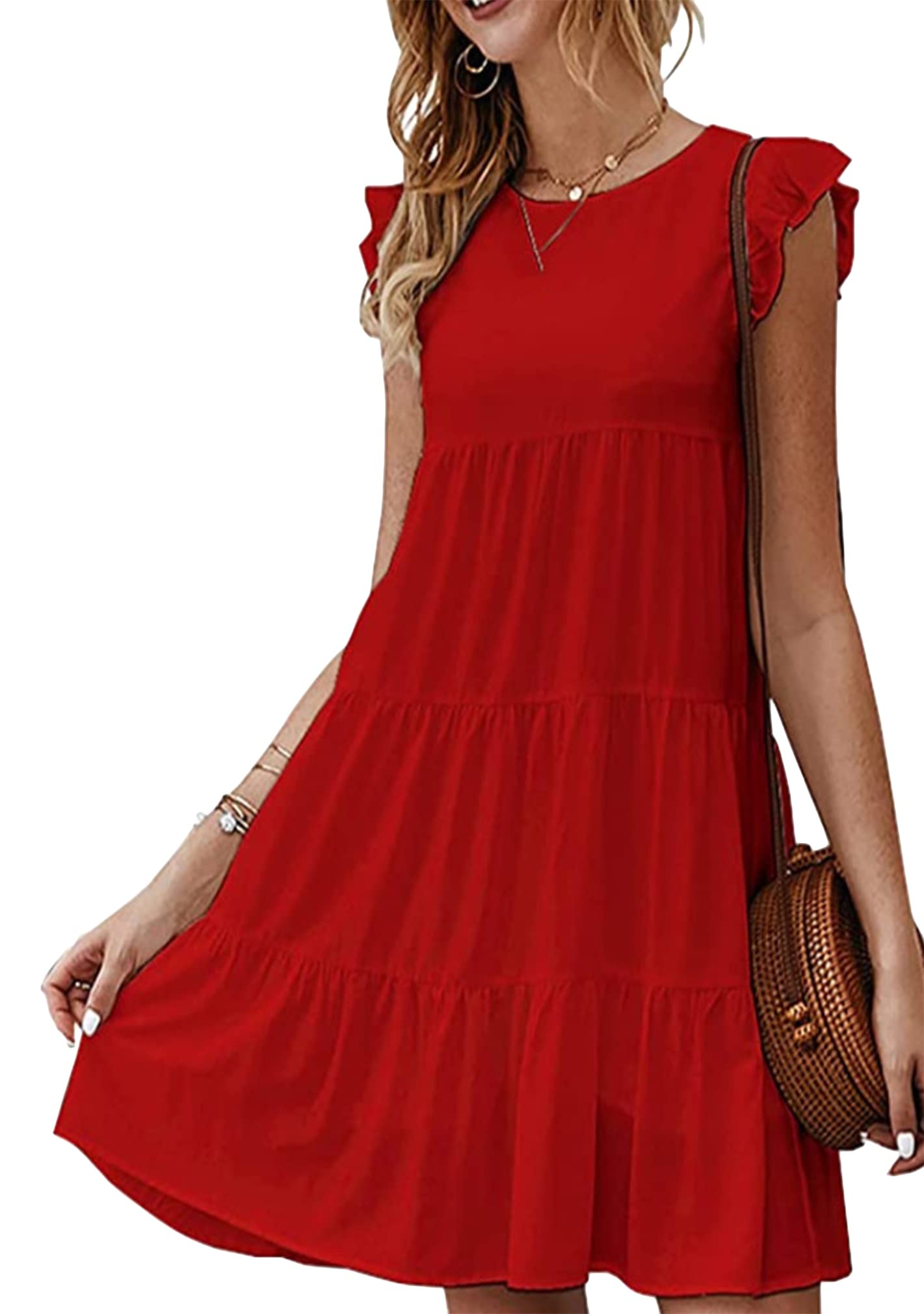 BOFETA Women's Summer Sleeveless Round Neck Mini Dress - Casual Loose Flowy Solid Color Dress for Beach, Vacation & Daily Wear