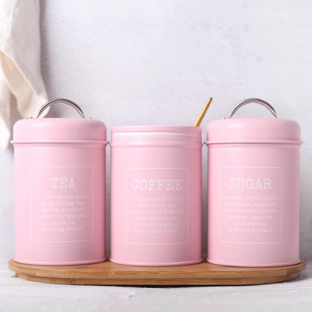 Homyl 3-Piece Airtight Metal Sugar Storage Containers - Pink Kitchen Canisters for Flour, Coffee & Baking Supplies | Perfect for Pantry Organization & Countertop Decor