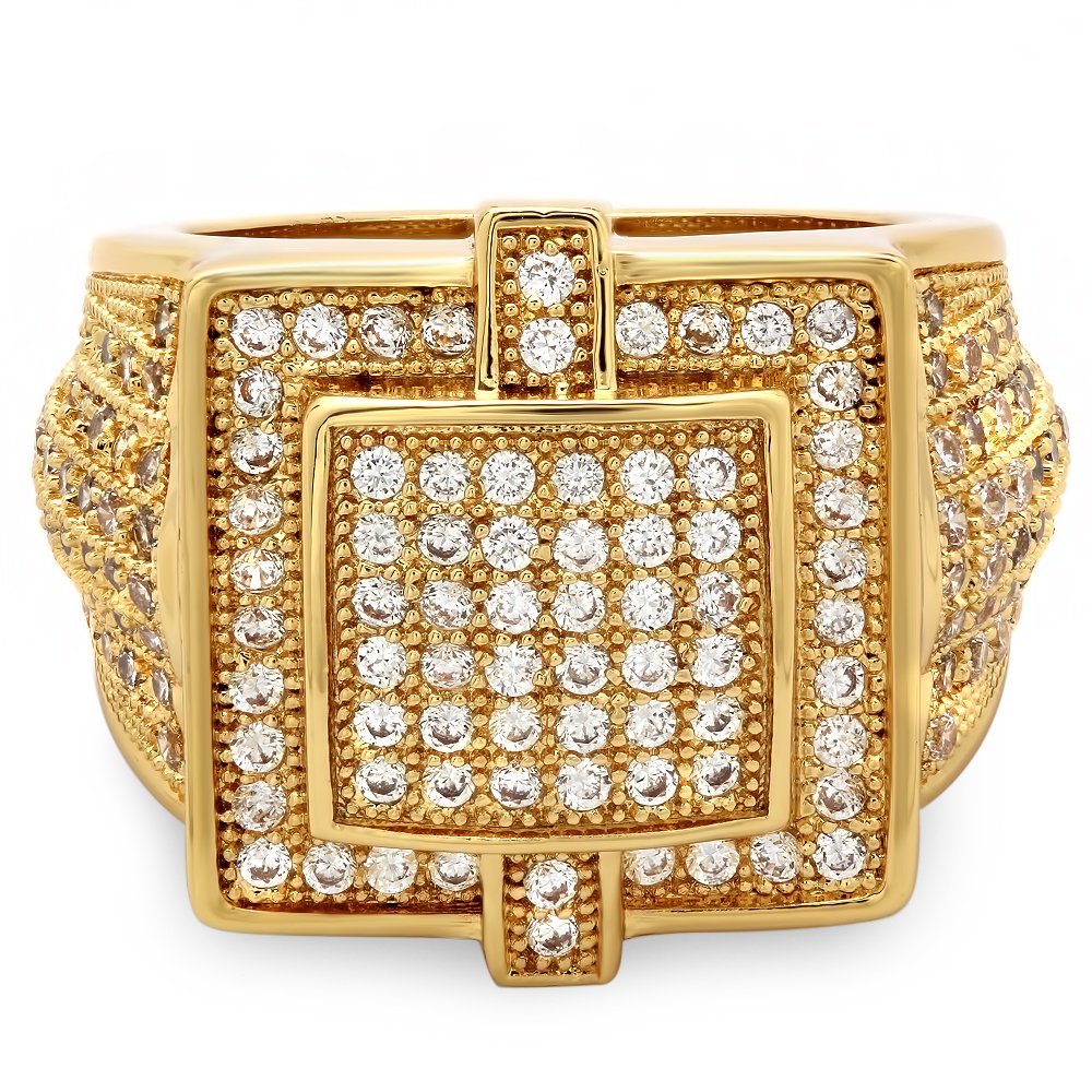18K Gold Plated Square Micro-Pave Cubic Zirconia Hip Hop Ring for Men & Women - Iced Out Bling Jewelry with Free Polishing Cloth - Perfect for Parties, Gifts & Rap Fashion Accessories