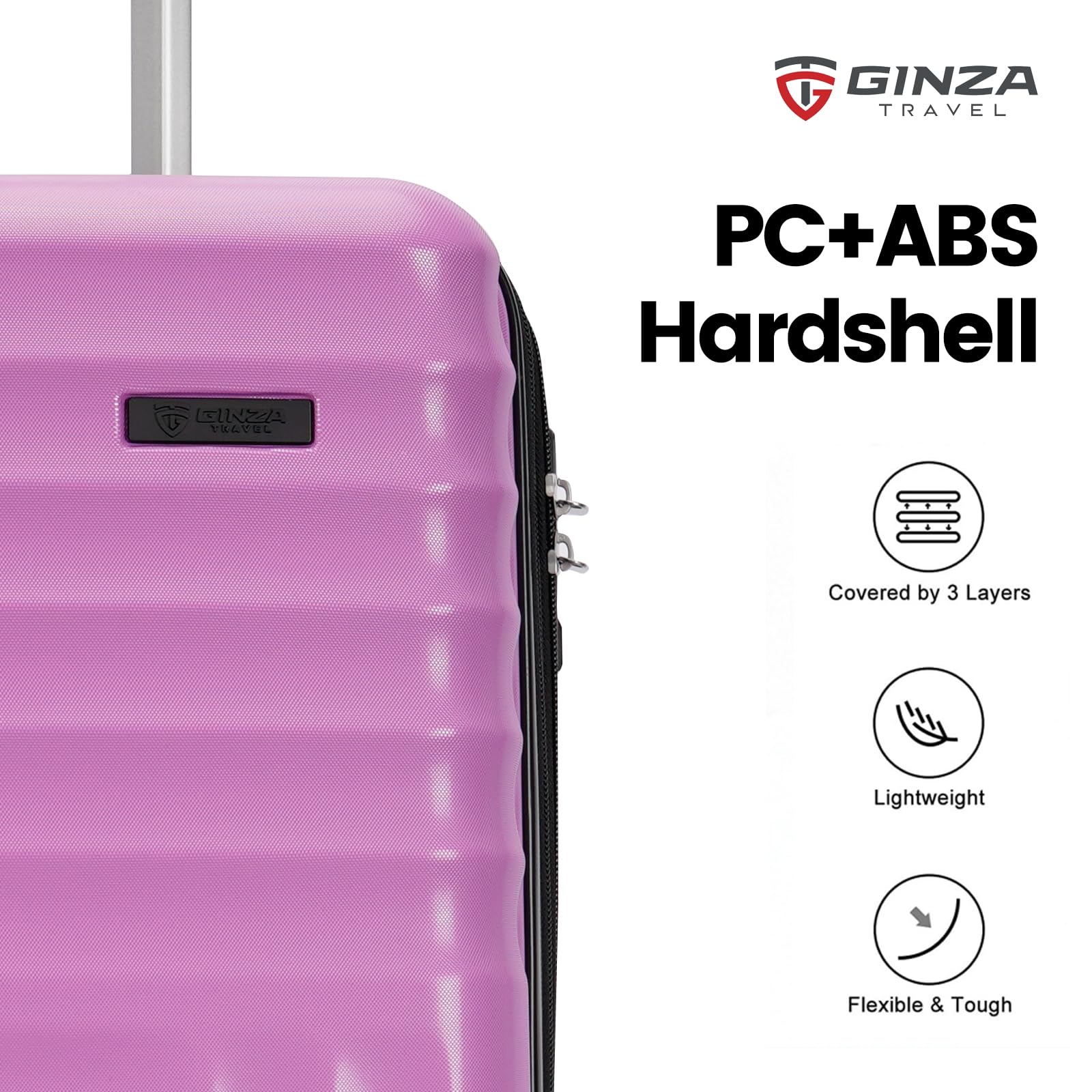 GinzaTravel 2-Piece Expandable Hardside Luggage Set with 4 Spinner Wheels, TSA Lock - Durable PC+ABS Suitcases (Purple, 20
