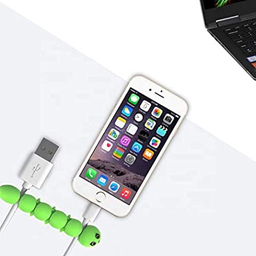 Caterpillar Cable Clips - 5 Slot Cord Organizer for Desk, Home Office & Car - Green USB/Charger/Power Cord Holder - Perfect for Computer, Phone & Bedside Cable Management
