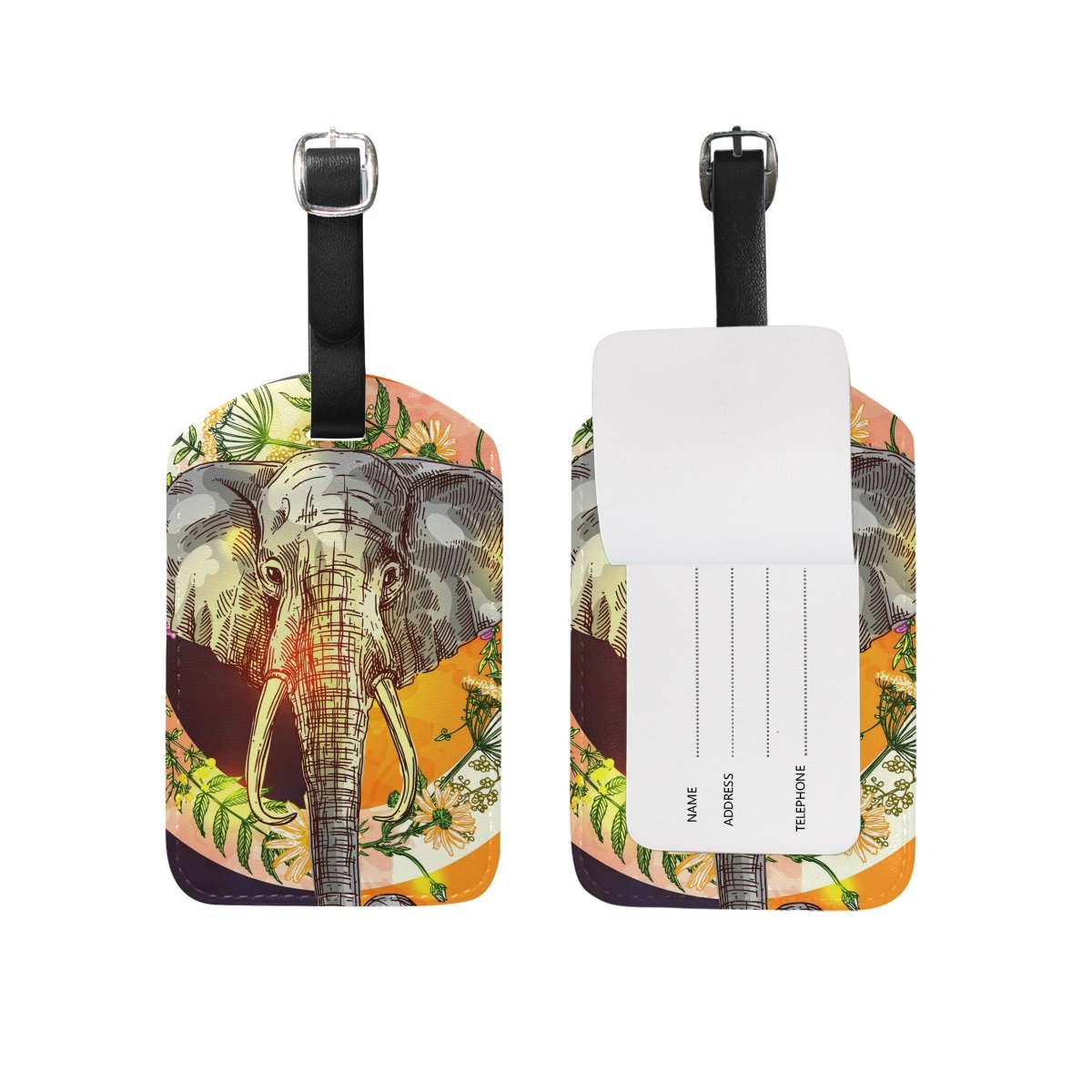 Stylish Tropical Elephant Boho Luggage Tag - PU Leather Suitcase ID Tag for Travel, Personalized Baggage Label | Perfect for Vacation, Business Trips & Suitcase Identification