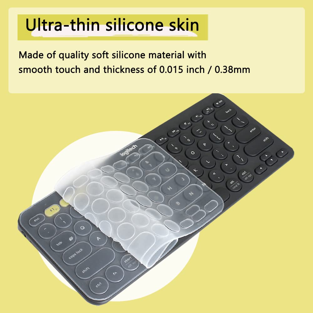 Silicone Keyboard Cover for Logitech K380 & K380S - Ultra Thin Protective Skin Compatible with Mac, Windows, iPad (2023 Pebble Keys 2) - Dustproof, Waterproof Keyboard Protector for Home, Office, Travel Use