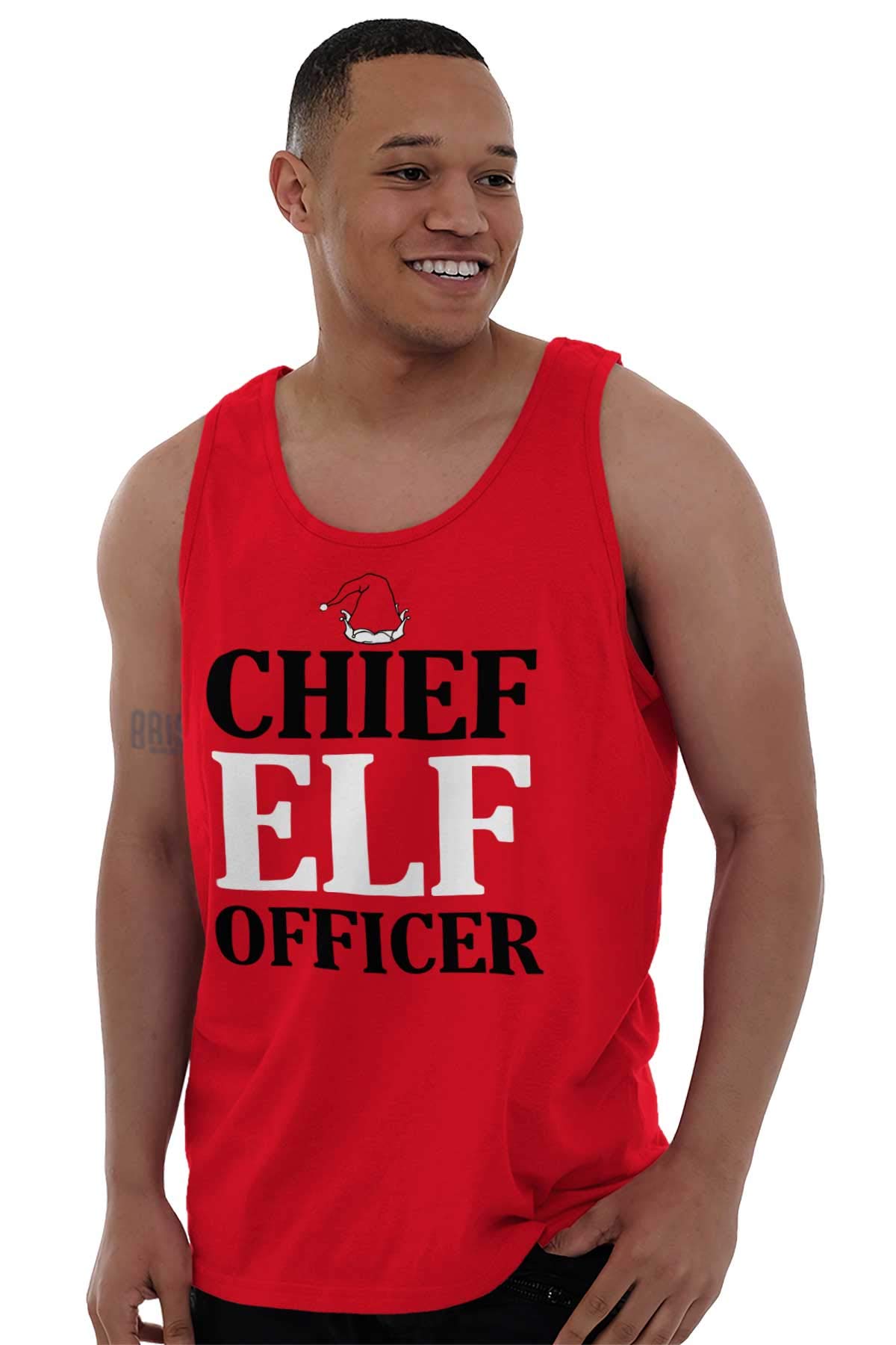 Christmas Chief Elf Officer Santa Helper Tank Top T-Shirt for Men & Women - Festive Red Holiday Apparel for Xmas Parties & Gift Exchanges