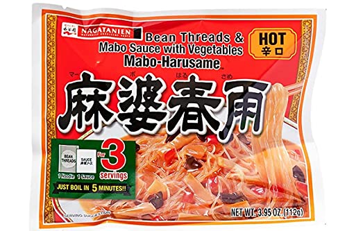 Nagatanien Mabo Harusame Bean Threads & Mabo Sauce with Vegetables (Spicy) - 4.09 oz (Pack of 6) | Authentic Japanese Instant Noodles | Quick & Easy Meal for Home, Office or Dorm | Perfect for Lunch, Dinner or Snacking
