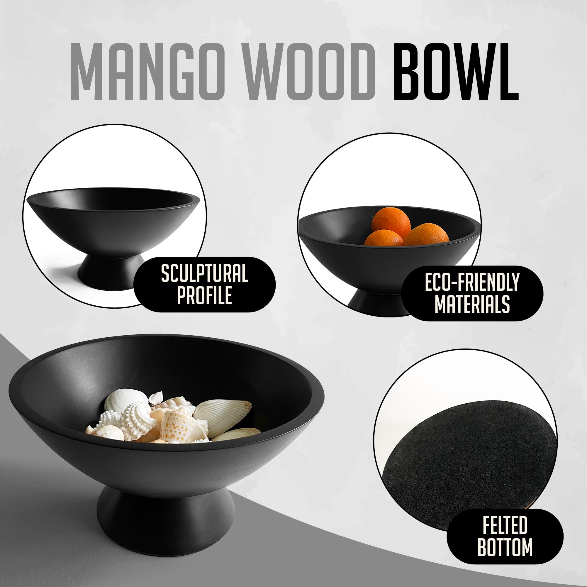 10 Inch Black Pedestal Bowl - Elegant Footed Fruit Bowl for Candy, Keys & Home Decor | Holds 4 lbs - Perfect for Dining Table Centerpiece, Kitchen Counter Display & Living Room Decor