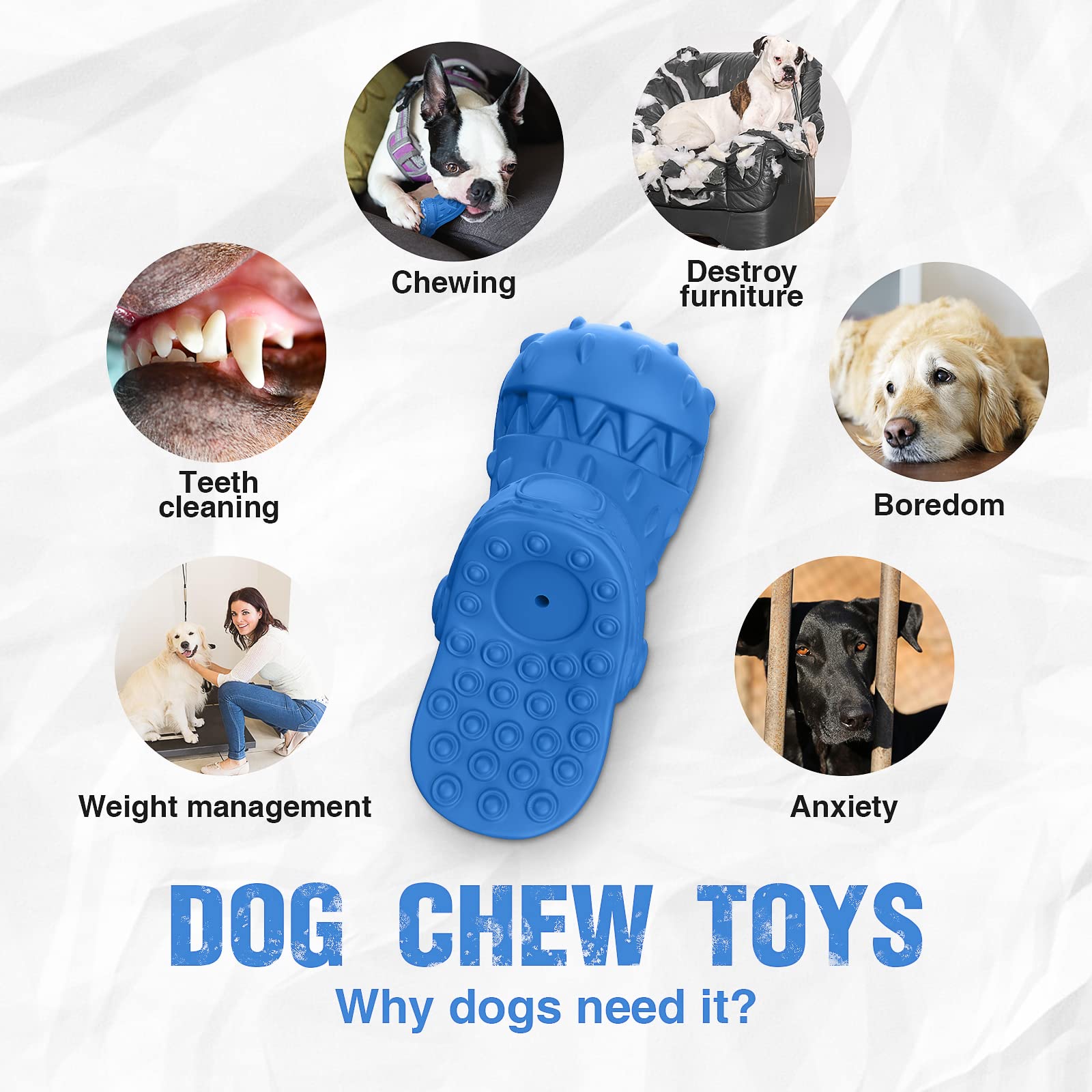 Indestructible Dog Toys for Aggressive Chewers - Durable Chew Toys for Medium & Large Dogs - Heavy Duty Squeaky Slipper Toy (Blue) - Perfect for Playtime, Training & Anxiety Relief