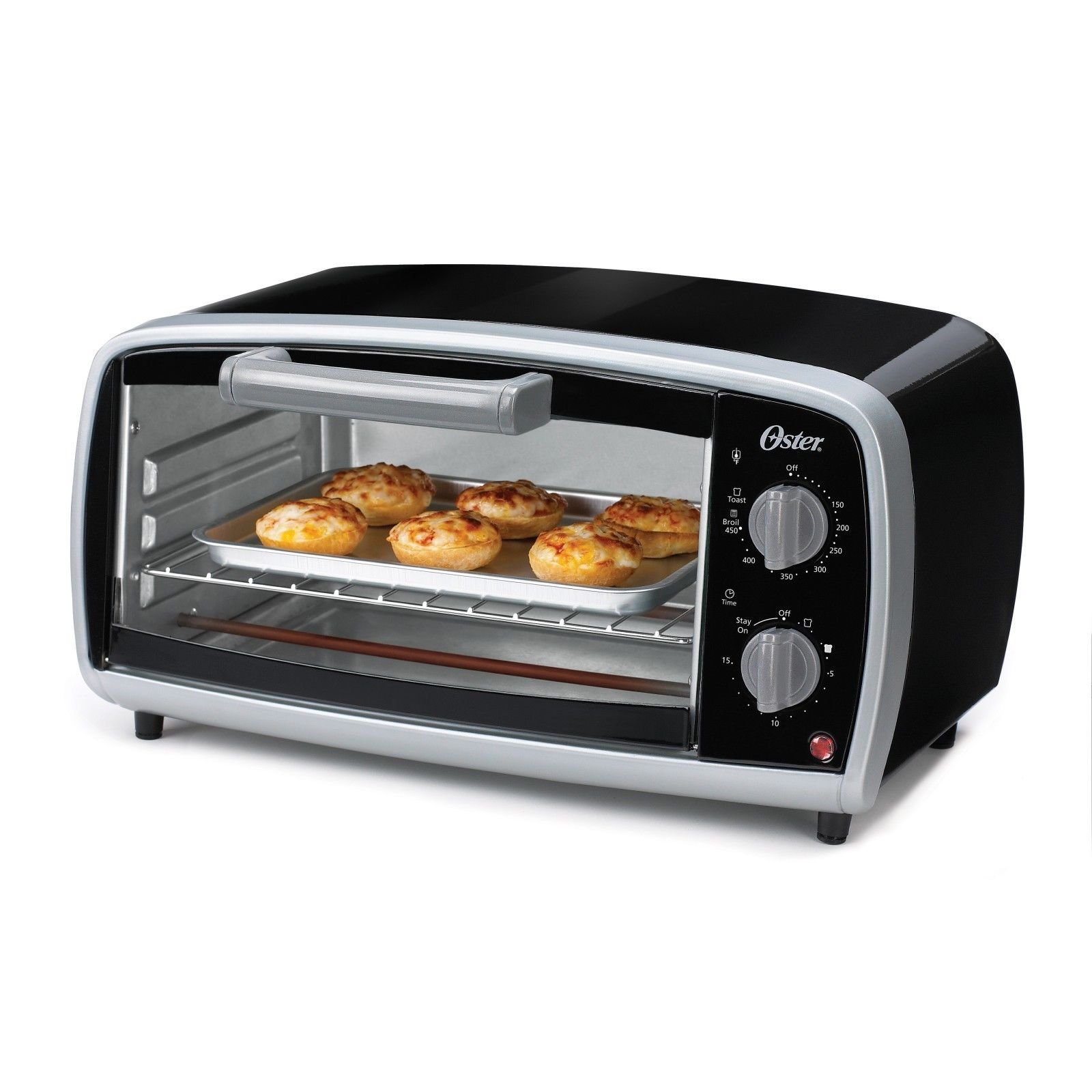Oster 4-Slice Toaster Oven with Timer - Black (TSSTTVVG01) - Perfect for Breakfast, Baking & Small Kitchen Spaces