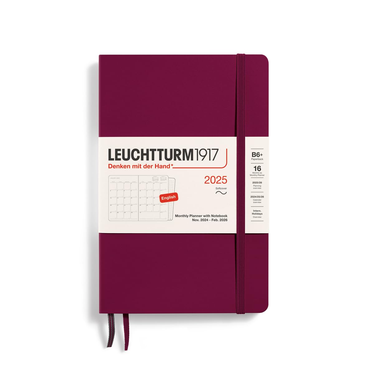 LEUCHTTURM1917 2025 Monthly Planner & Notebook - Softcover B6+ Size, Port Red (Nov 2024-Feb 2026) - Perfect for Work, School & Personal Organization