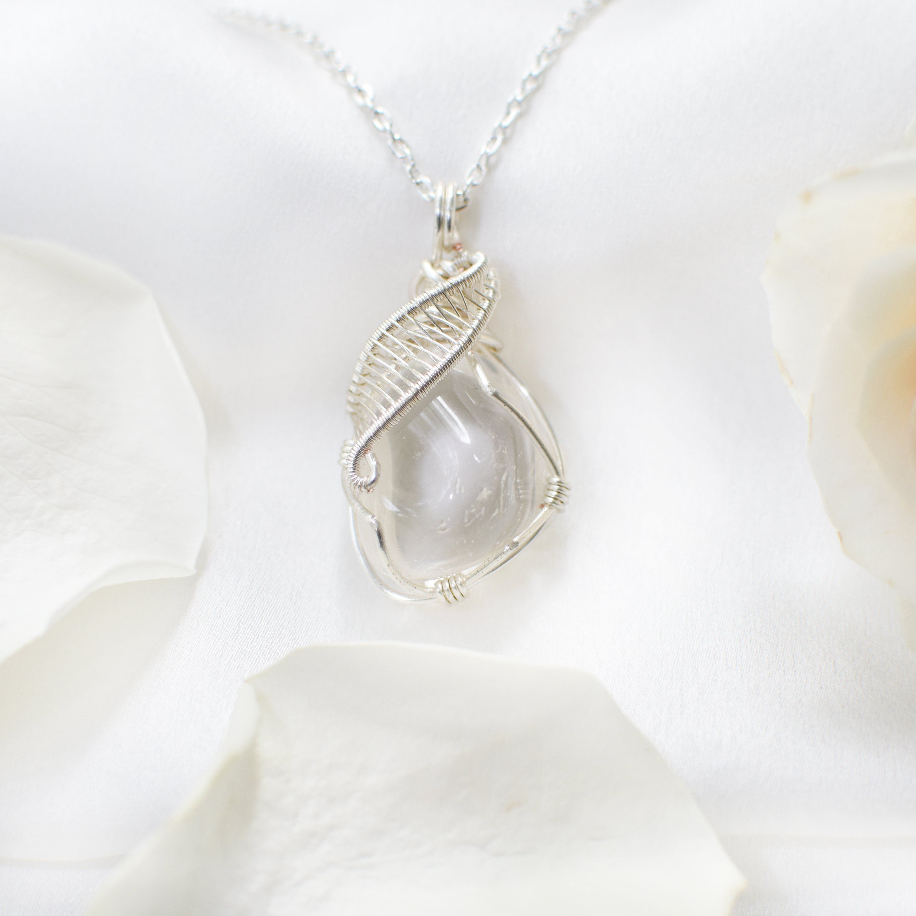 Rock Crystal Silver Pendant Necklace - Clear Quartz Healing Stone Jewelry for Women, Gift for Her | Spiritual Protection, Meditation & Energy Balancing