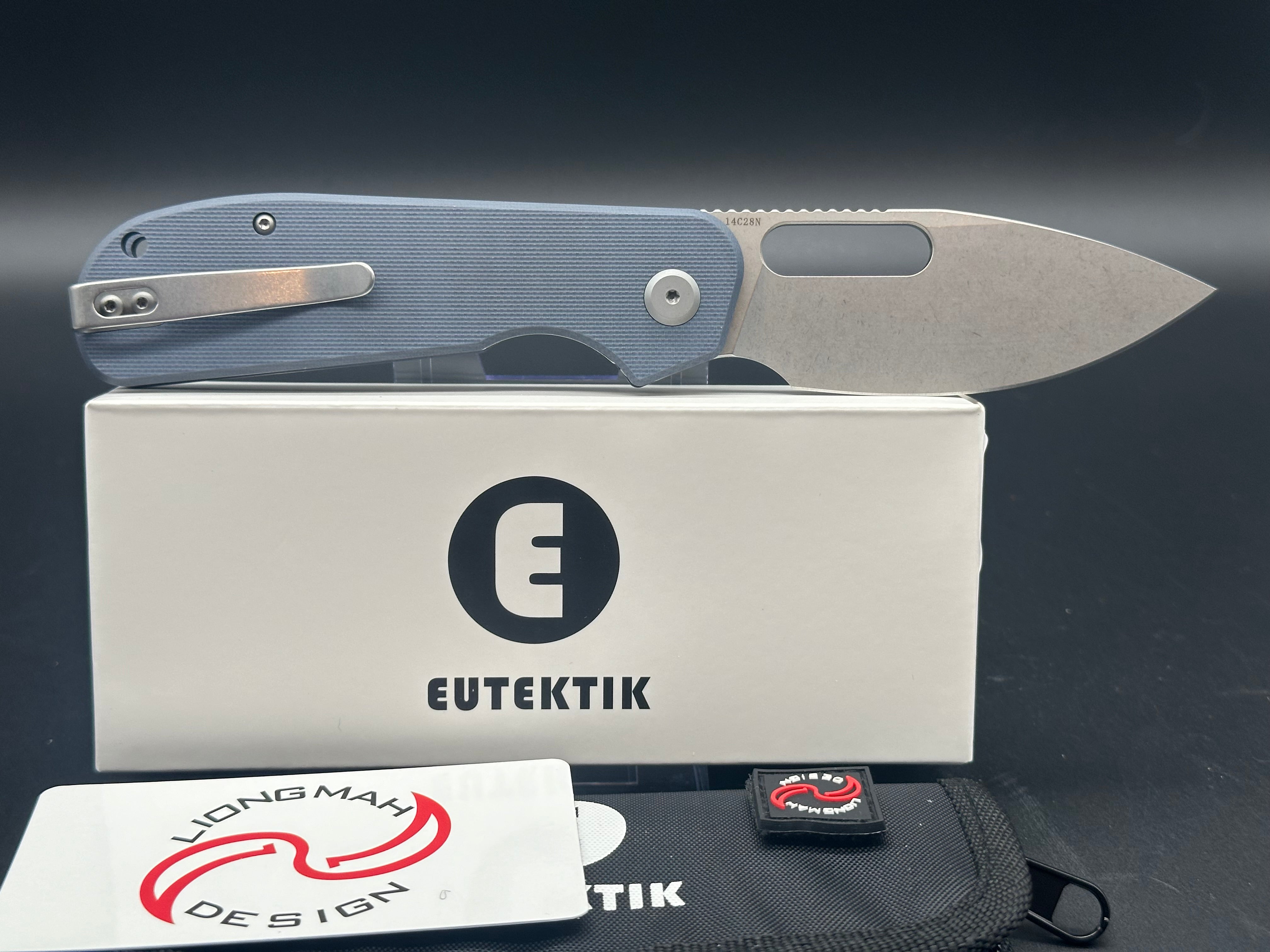 Eutektik EFD Blue Denim Stonewashed Pocket Knife with LTK Koozie, Patch & Sticker Set - Perfect for Camping, Hiking and Outdoor Adventures