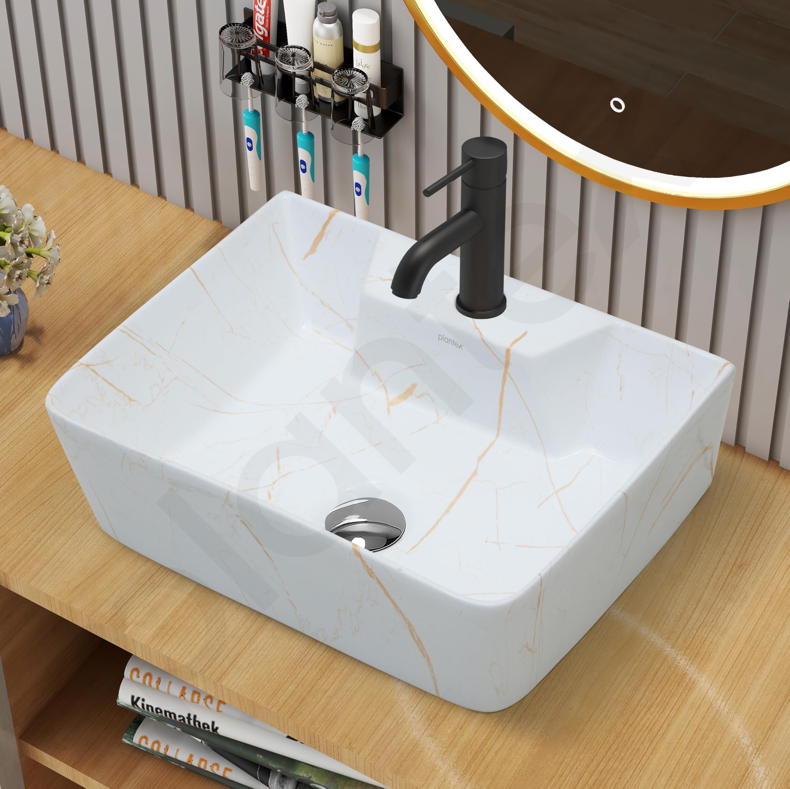 Designer Ceramic Wash Basin for Bathroom & Office - 16x12x5 Inch