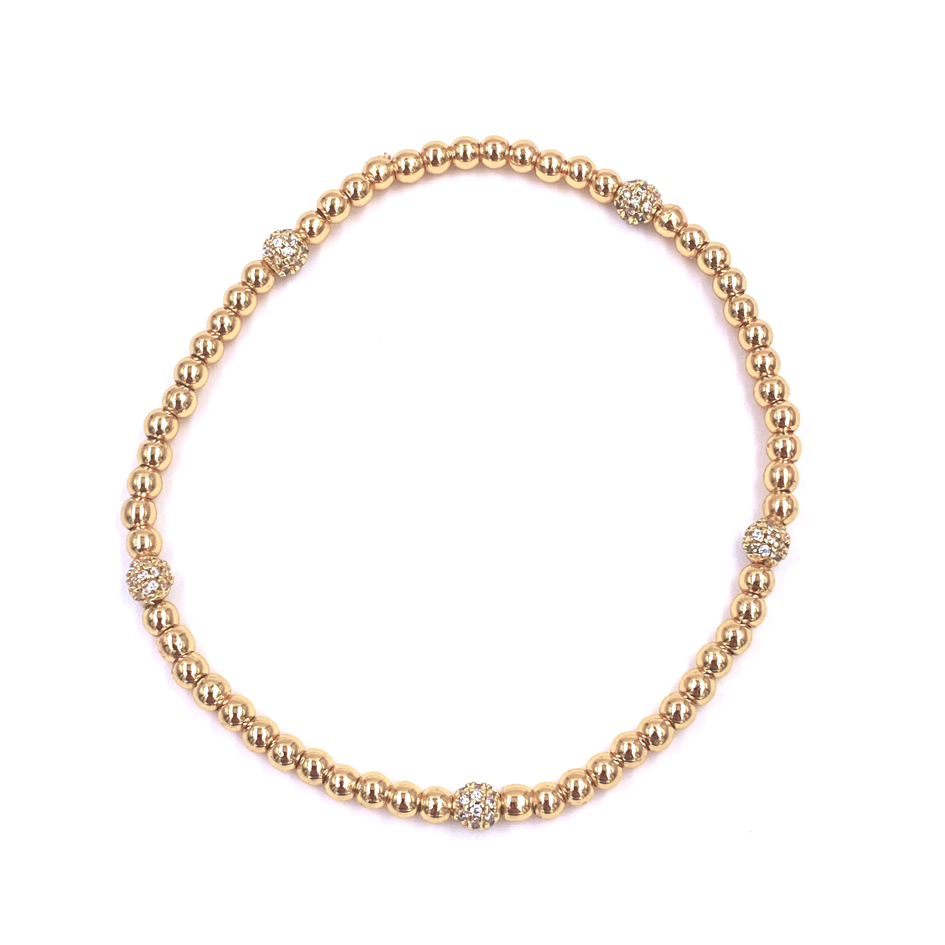 Ashley Gold Stainless Steel Gold Plated 5 CZ Beaded Stretch Bracelet for Women - Elegant Jewelry Gift for Birthday, Anniversary & Special Occasions