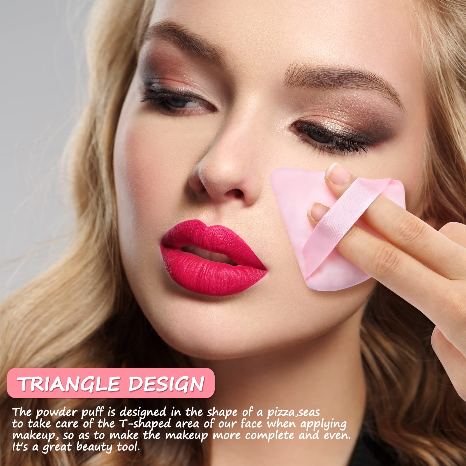 12 Pack Pink Triangle Powder Puffs - Soft Velour Makeup Puffs for Pressed & Loose Powder - Mini Cotton Cosmetic Puffs for Foundation, Mineral Powder & Wet/Dry Makeup - Perfect for Travel & Everyday Touch-Ups