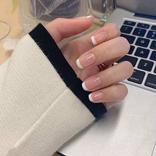 Secret Lives® Acrylic Press On Nails - 24PCS French Fake Nails with Glue & Stickers - Light Pink Artificial Nail Extensions for Salon-Quality Manicures at Home, Parties & Special Occasions