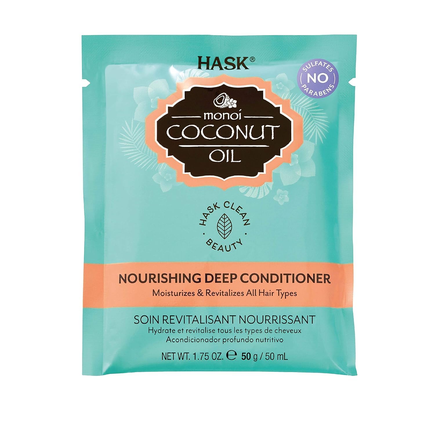 HASK Monoi Coconut Oil Deep Conditioner for Dry, Frizzy Hair - 50ml | Sulfate Free, Paraben Free Hair Treatment | Hydrating & Nourishing for Smooth, Shiny Hair | Perfect for Damaged Hair Repair & Daily Moisturizing