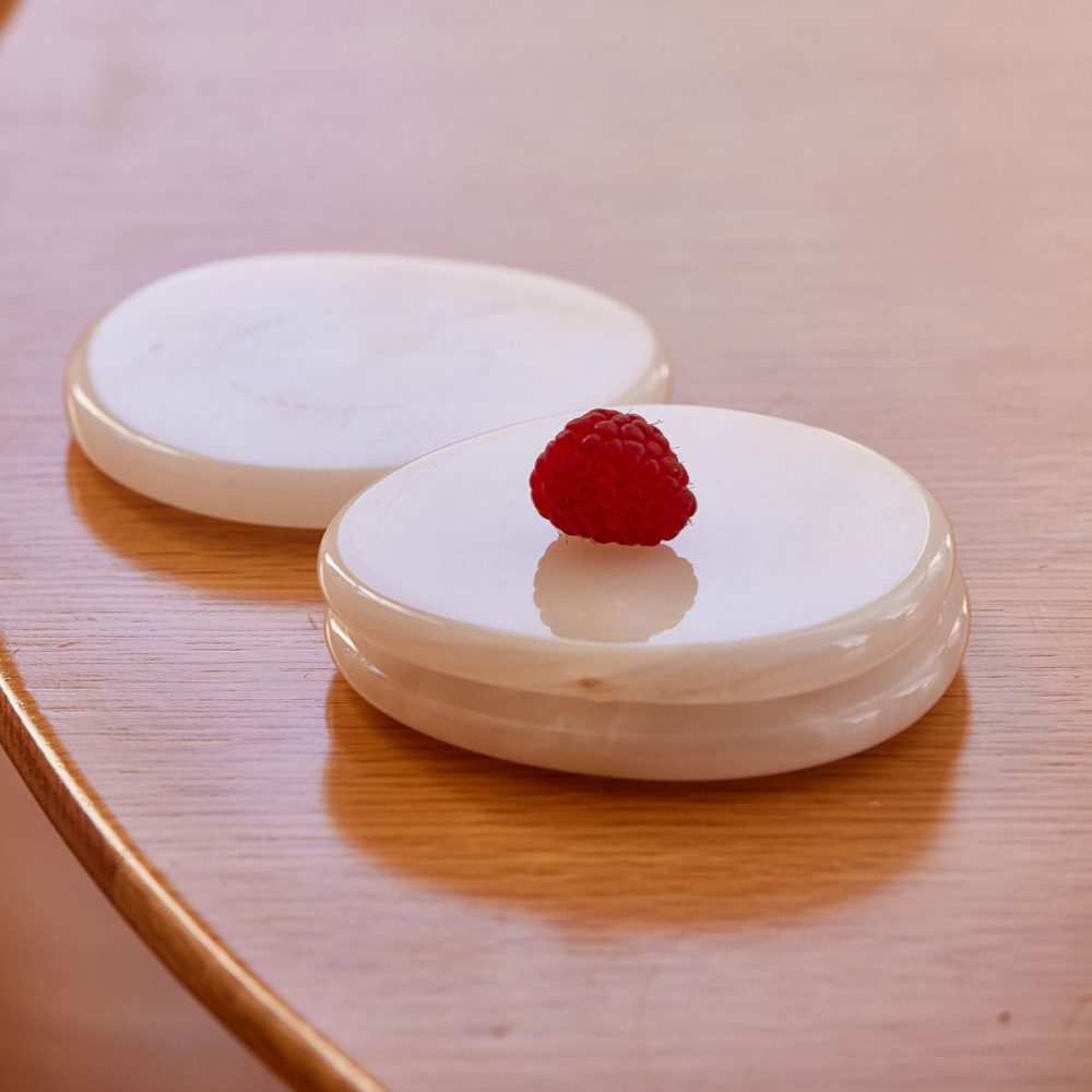 Premium White Onyx Coasters Set of 2 - Natural Stone Drink Coasters for Coffee Table, Bar, Dining & Home Decor - Elegant BLACK BLAZE Stone Coasters for Wine Glasses & Hot Beverages
