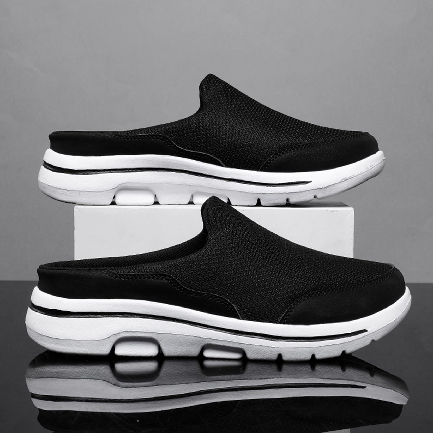 Comfortable Slip-On Mules & Clogs for Women and Men - Lightweight Open Back Breathable Walking Shoes - Closed Toe Slides in Black & White (Size 9.5 Women/8.5 Men) - Perfect for Indoor/Outdoor Wear, Home, Office & Casual Outings