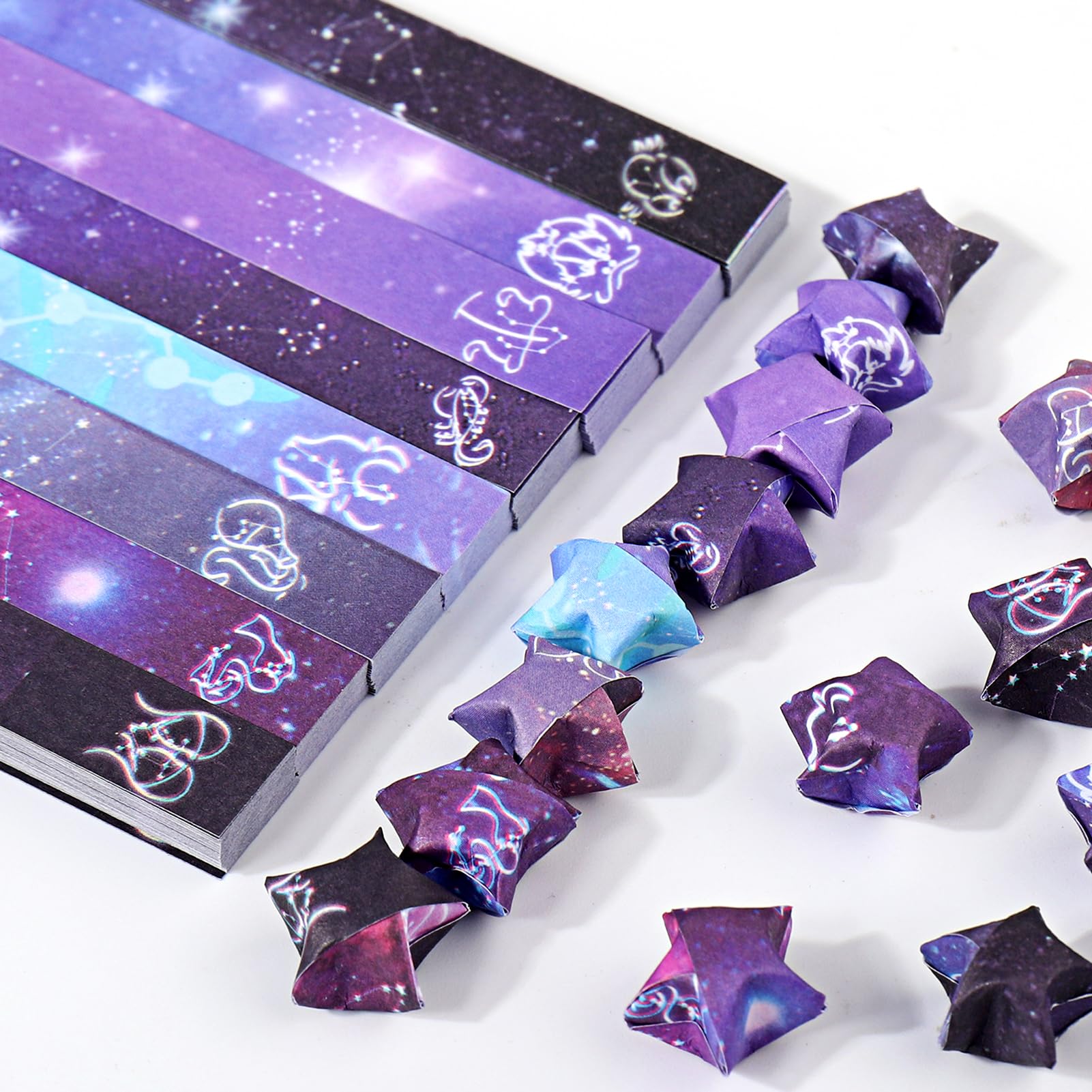 1080PCS Mity Rain Origami Star Paper Strips - 8 Styles Constellation Printed DIY Lucky Star Strips for Stress Relief, Hands-on Crafts, Home Decor & Party Supplies | Perfect for DIY Gifts, Scrapbooking & Relaxation Activities