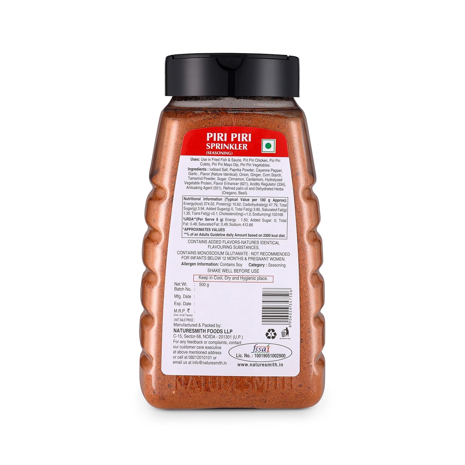 Naturesmith Piri Piri (Peri Peri) Masala Seasoning Powder - 500g | Tangy & Spicy Chili Blend | Perfect for Snacks, French Fries, Grilled Chicken & BBQ | Great for Cooking, Marinades & Party Food