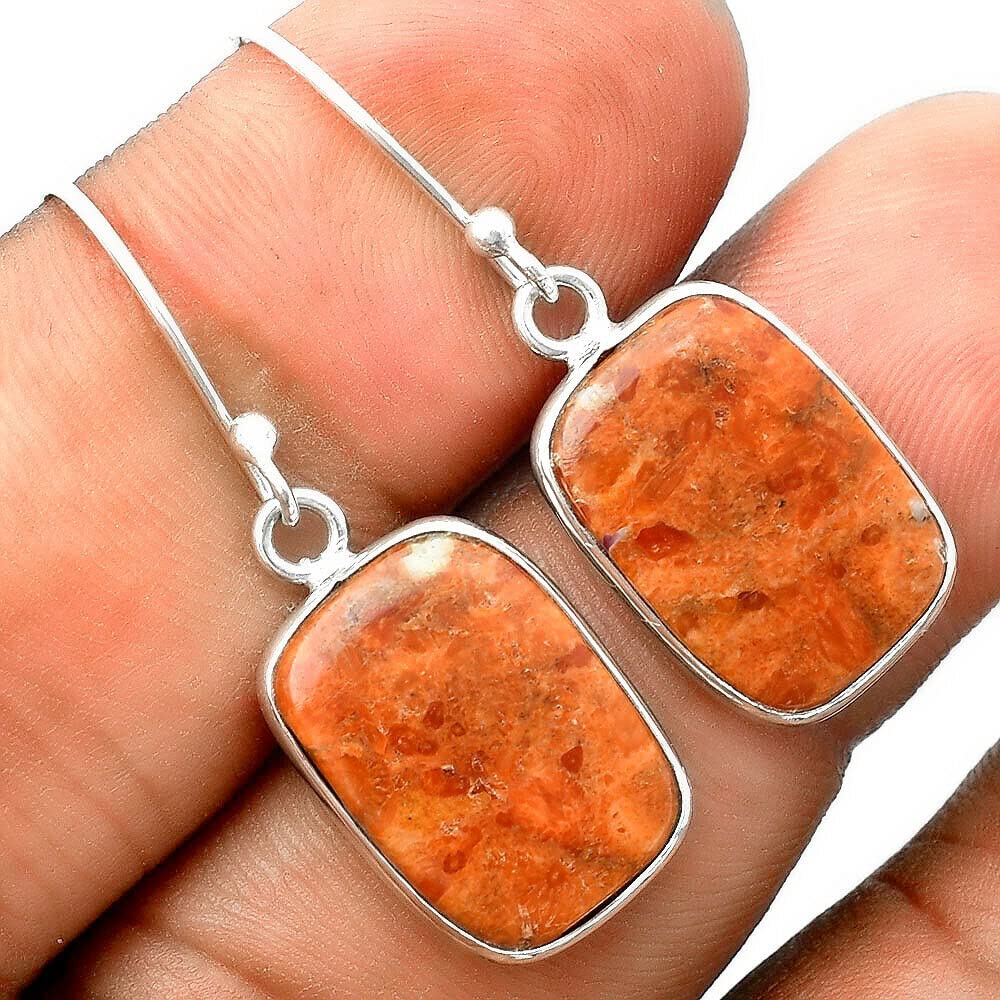 Handmade Red Sponge Coral 925 Sterling Silver Dangle Earrings for Women - Natural Stone Jewelry with French Hook - Elegant Gift for Birthday, Anniversary & Special Occasions