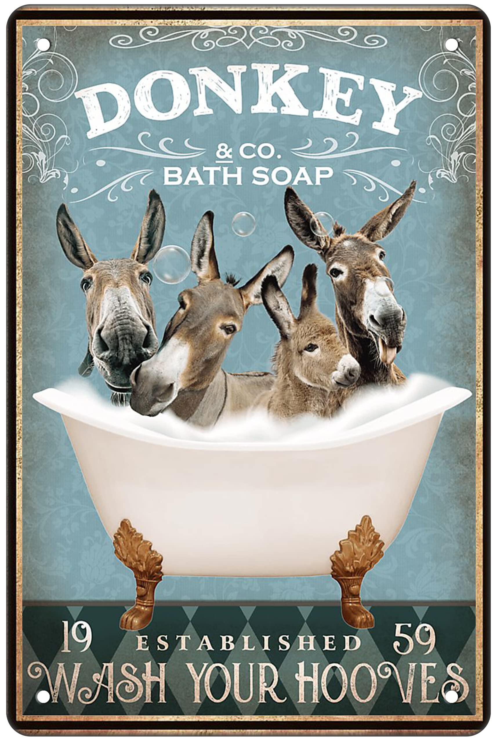 Funny Donkey Metal Wall Sign - Vintage Farmhouse Bathroom Decor, Donkey Lover Gift, Retro Bar & Home Art Poster (8x12 Inch) - Perfect for Farmhouse Style Bathrooms, Bars, or Country-Themed Home Decor