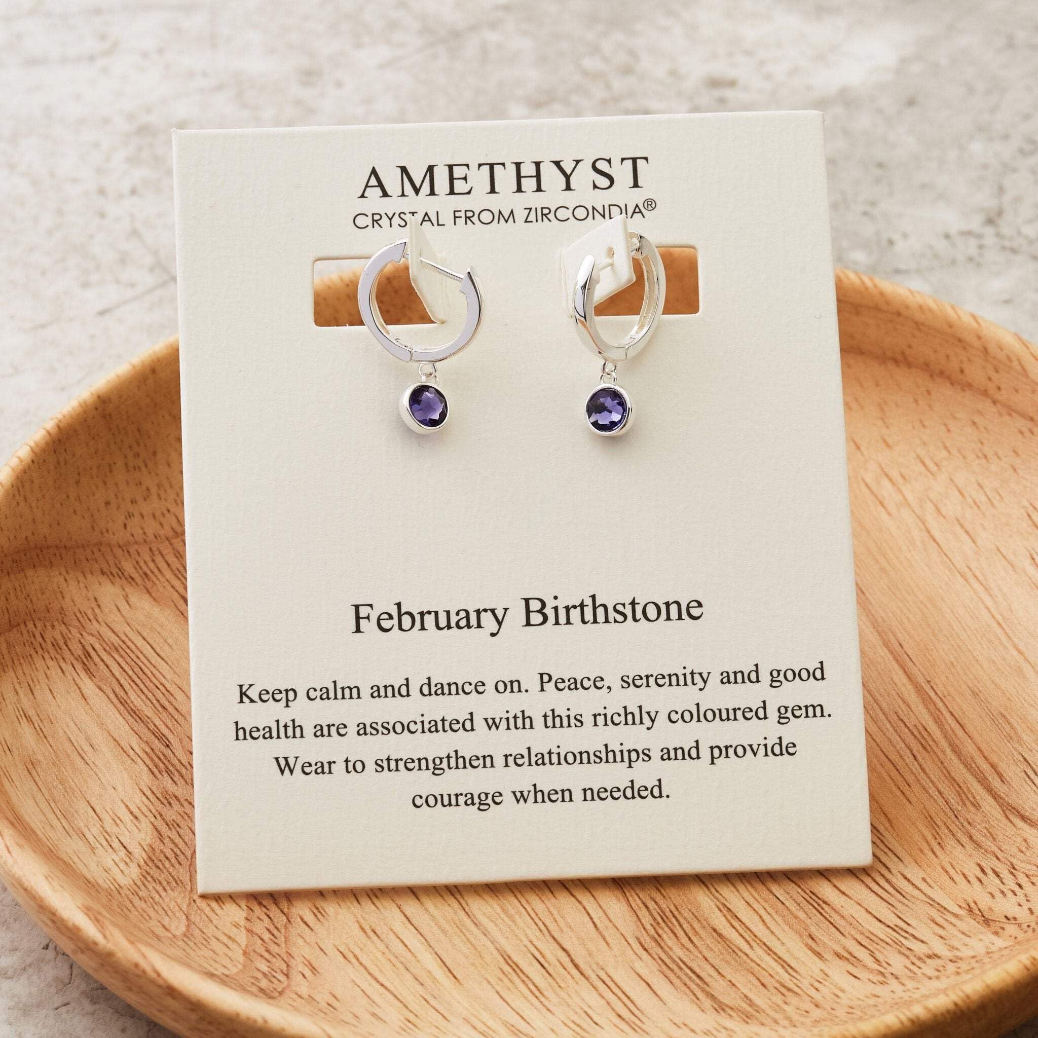 Amethyst Hoop Earrings with Zirconia - February Birthstone Jewelry for Women